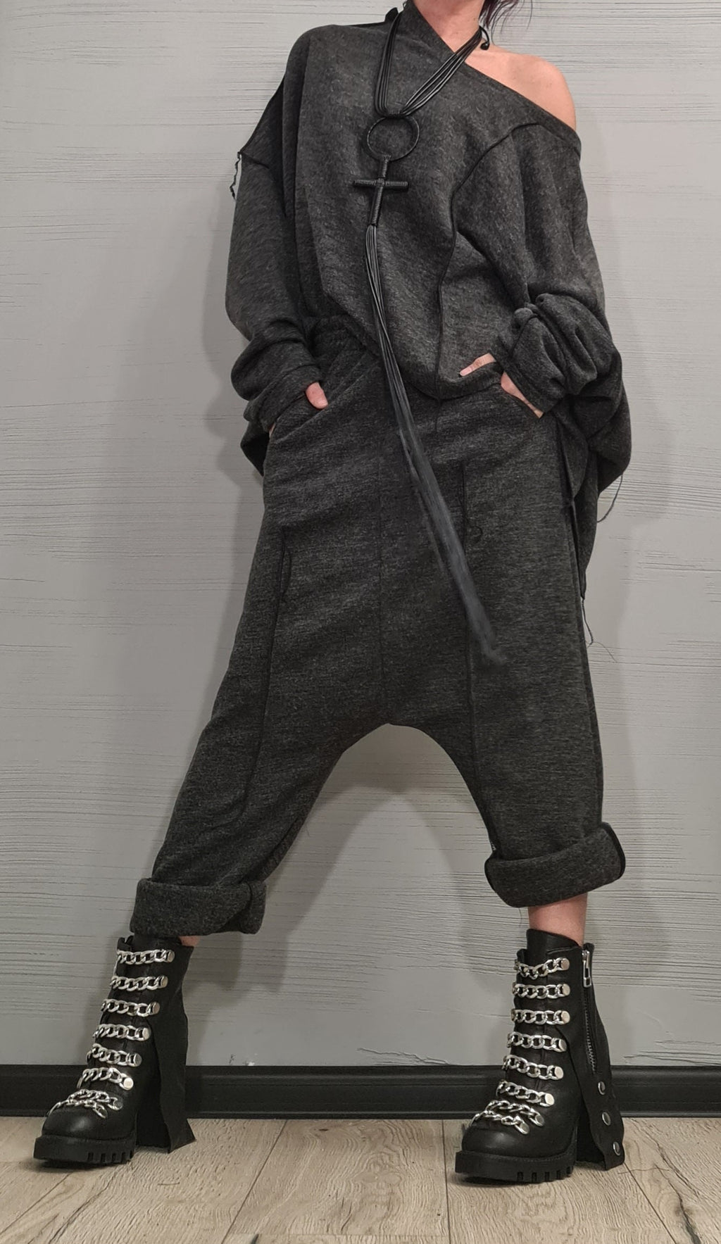 New collection Extravagant Knitted Set, Harem pant, Asymmetrical Set, Outwear Women Set, Harem Pants, Outer seam