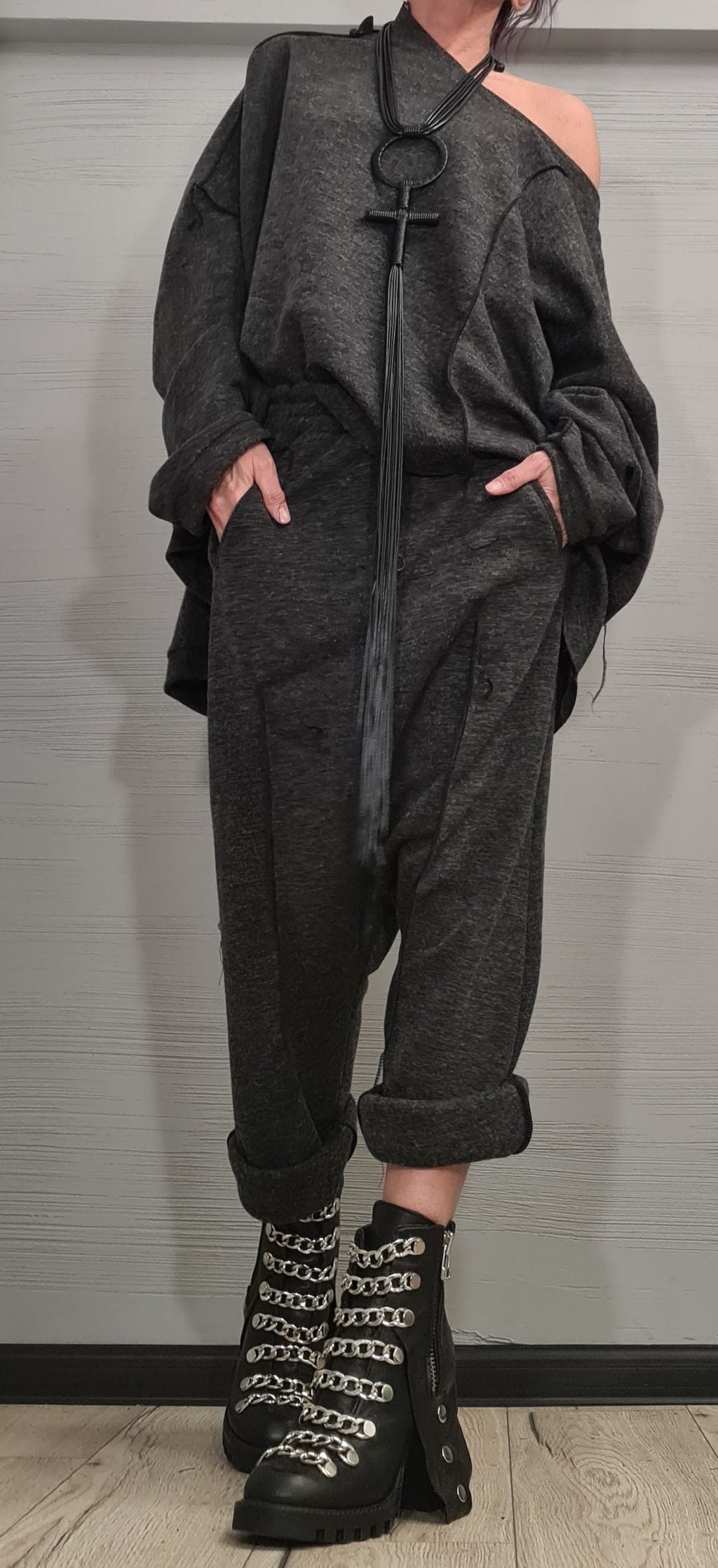 New collection Extravagant Knitted Set, Harem pant, Asymmetrical Set, Outwear Women Set, Harem Pants, Outer seam