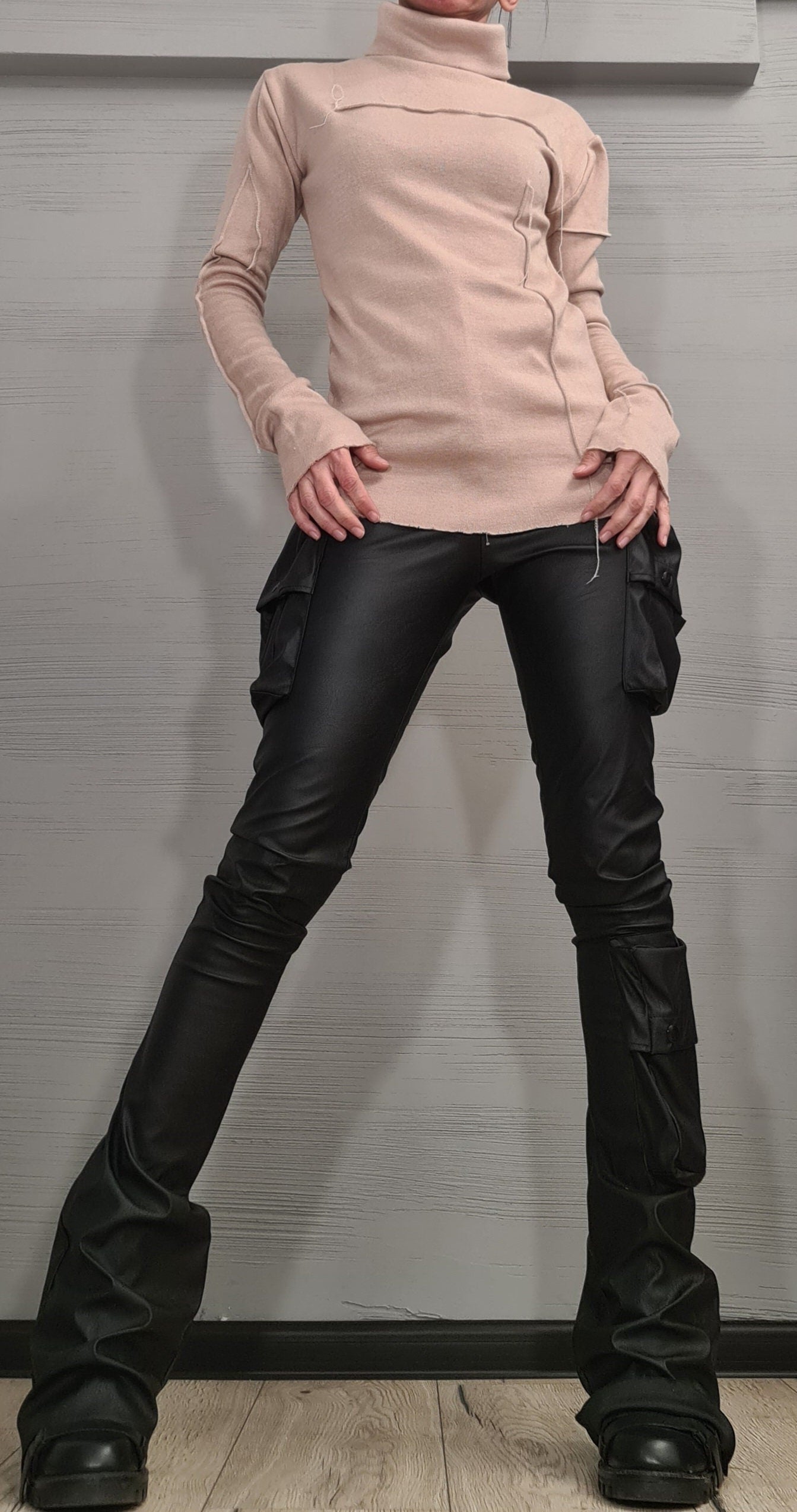 NEW Collection Knitted Sexy Black Turtle Neck Fitted Top Blouse, Extravagant Beige Blouse, Warm and soft blouse, Sexy Top, Outer seam