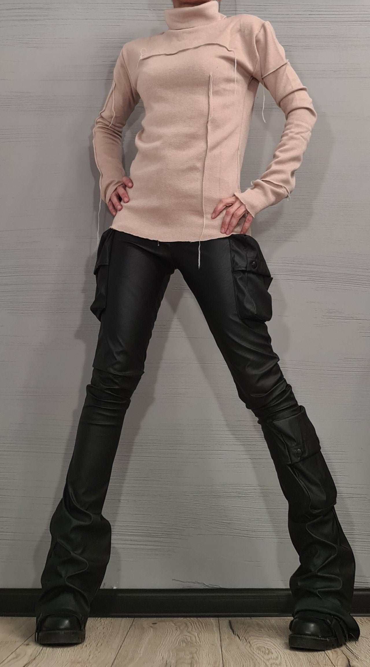 NEW Collection Knitted Sexy Black Turtle Neck Fitted Top Blouse, Extravagant Beige Blouse, Warm and soft blouse, Sexy Top, Outer seam