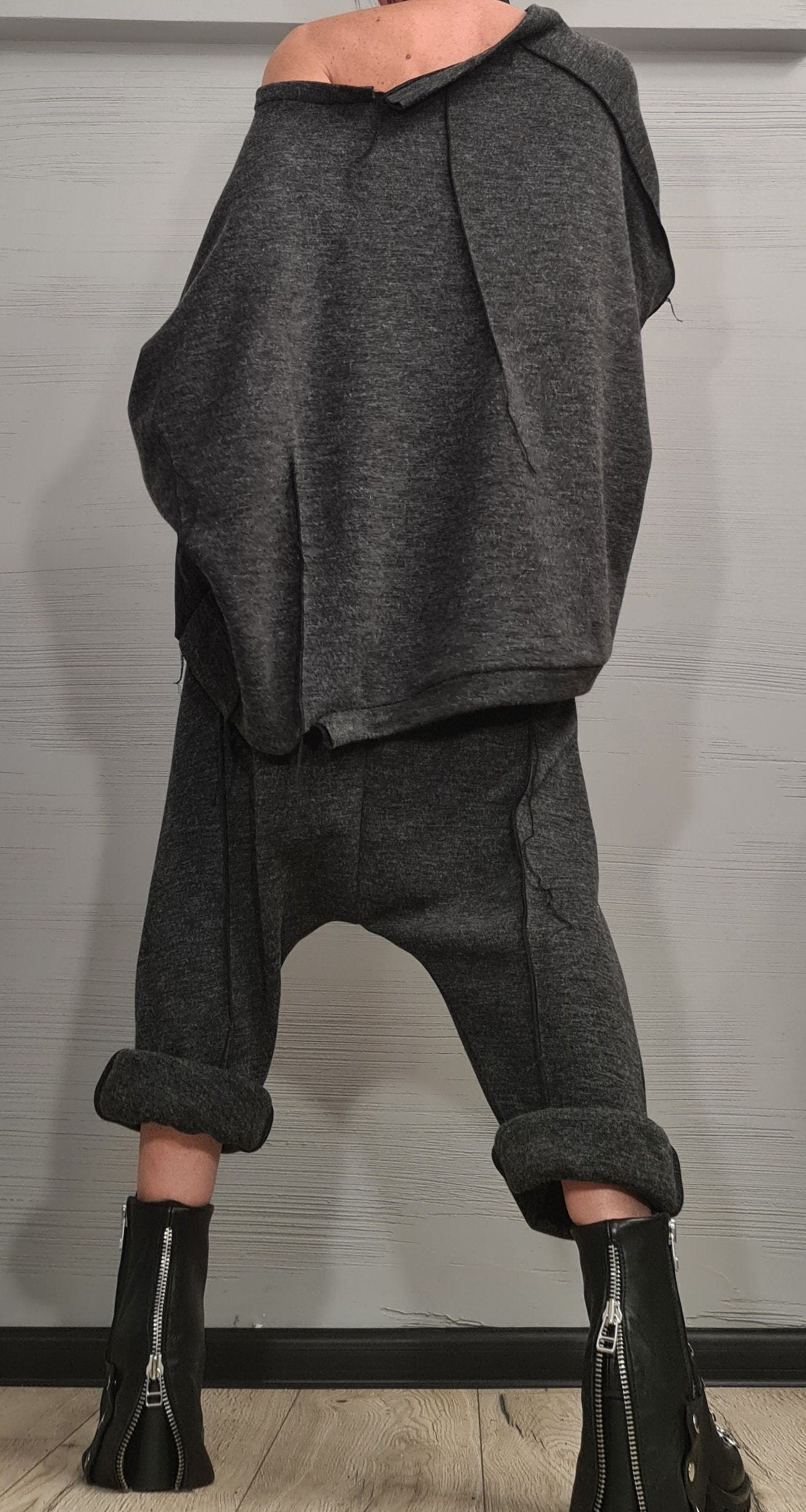 New collection Extravagant Knitted Set, Harem pant, Asymmetrical Set, Outwear Women Set, Harem Pants, Outer seam