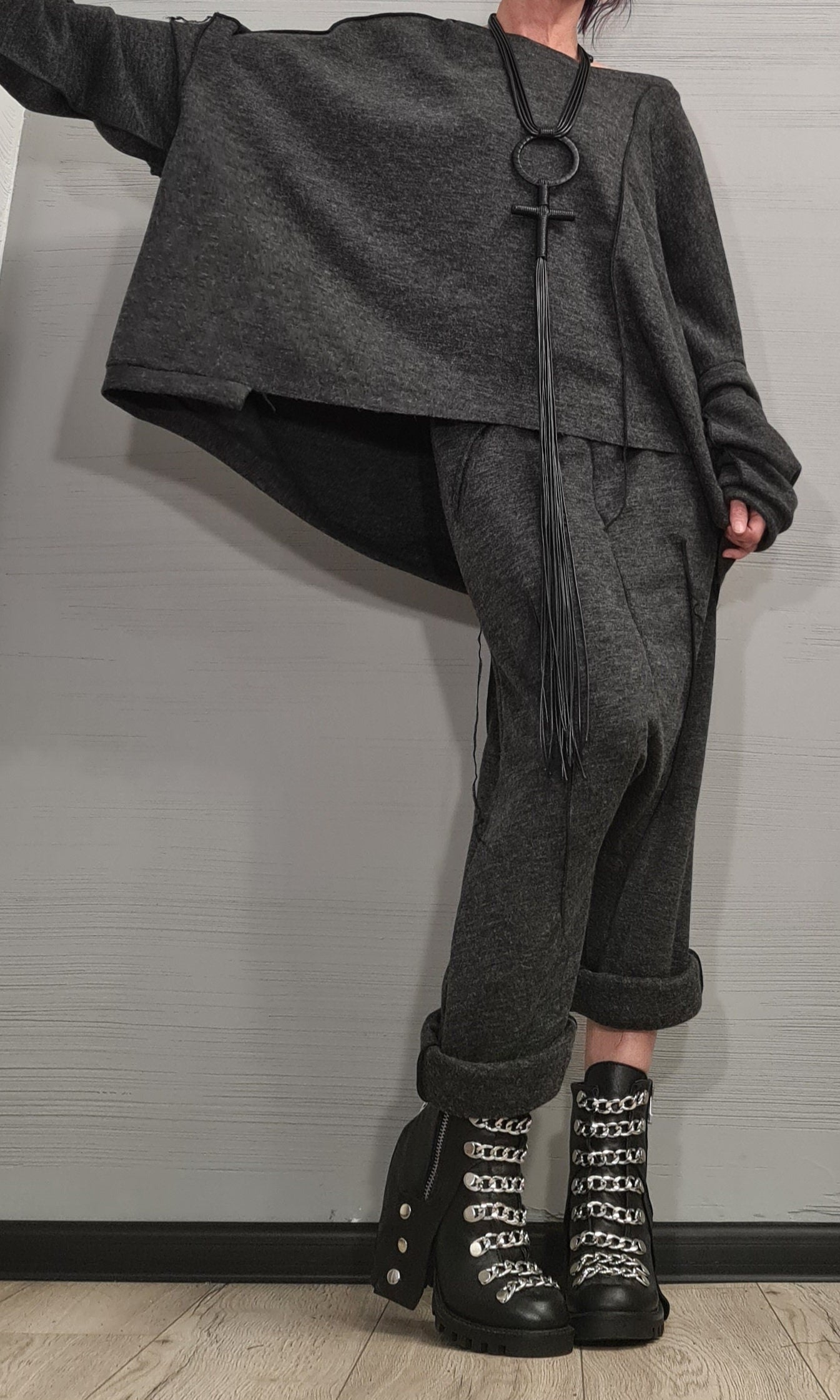 New collection Extravagant Knitted Set, Harem pant, Asymmetrical Set, Outwear Women Set, Harem Pants, Outer seam