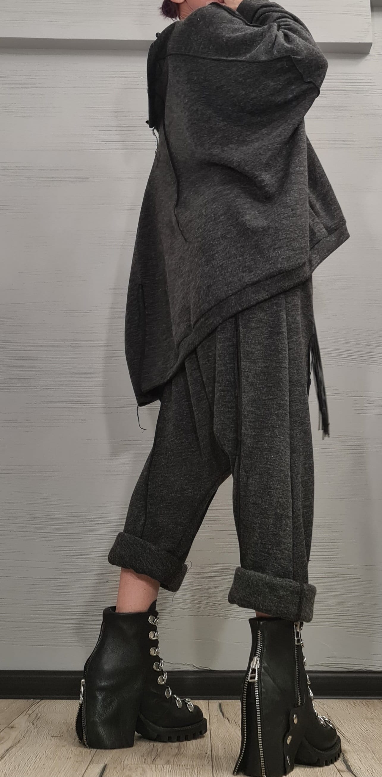New collection Extravagant Knitted Set, Harem pant, Asymmetrical Set, Outwear Women Set, Harem Pants, Outer seam