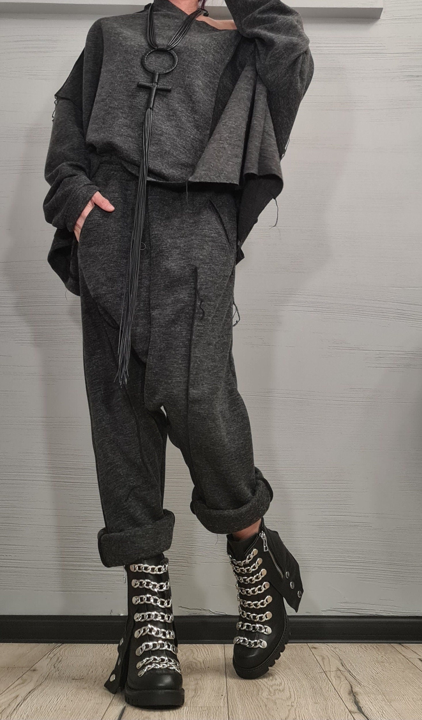 New collection Extravagant Knitted Set, Harem pant, Asymmetrical Set, Outwear Women Set, Harem Pants, Outer seam