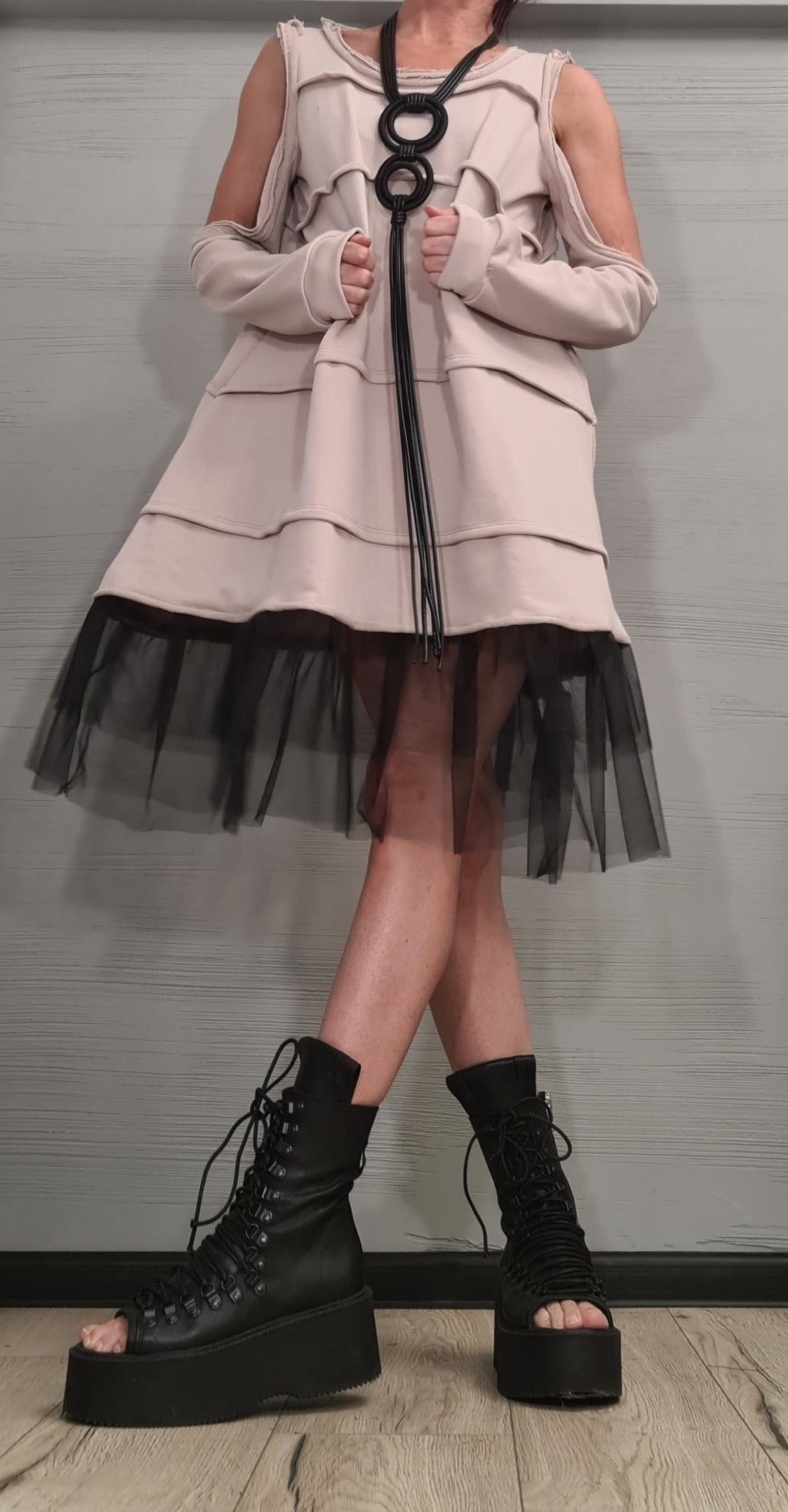 Asymmetrical Dress Tunicq Avant Garde Loose Dress, Deconstructed Oversize Dress, With and without sleeve, Dress with tulle