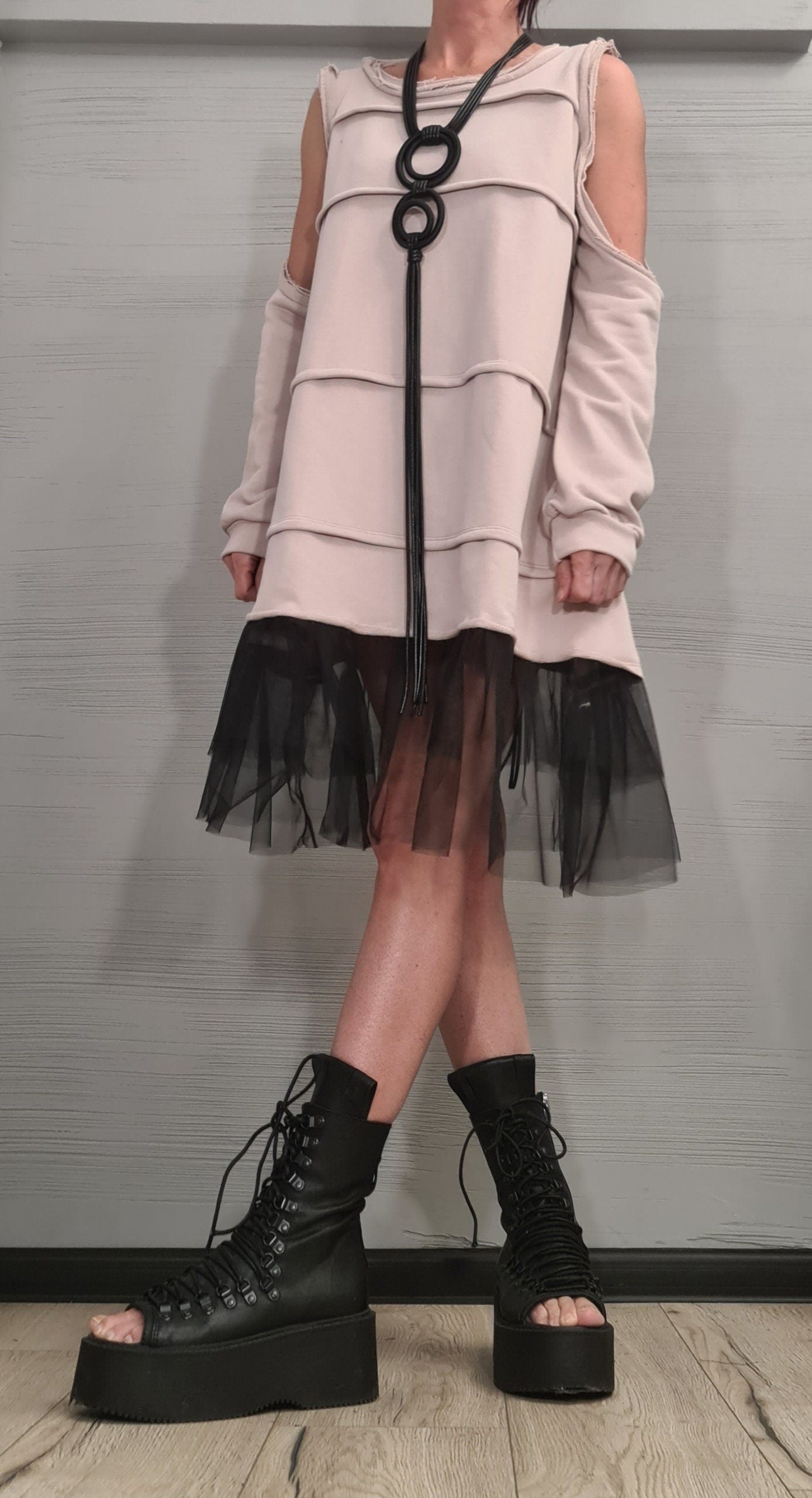 Asymmetrical Dress Tunicq Avant Garde Loose Dress, Deconstructed Oversize Dress, With and without sleeve, Dress with tulle