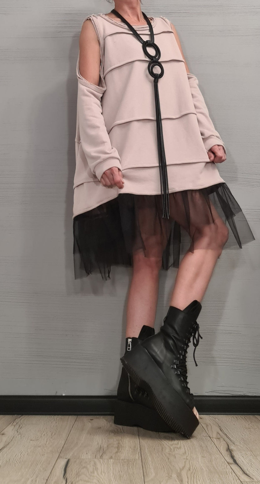 Asymmetrical Dress Tunicq Avant Garde Loose Dress, Deconstructed Oversize Dress, With and without sleeve, Dress with tulle