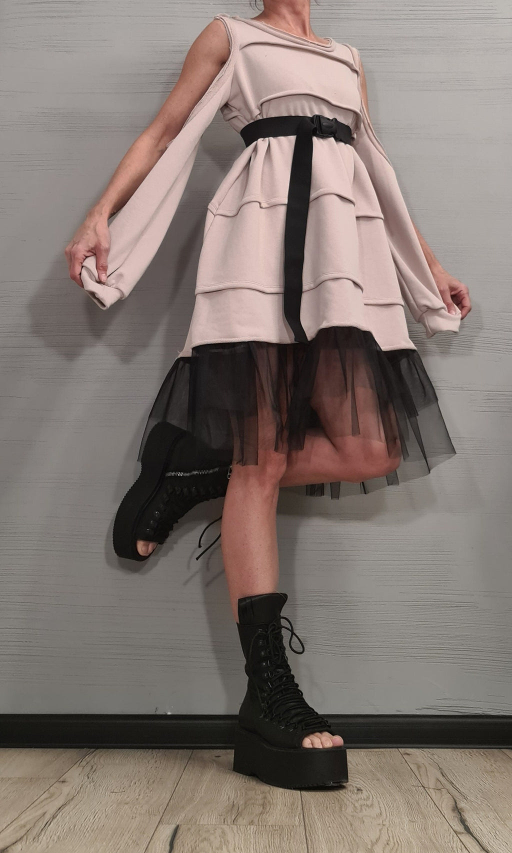 Asymmetrical Dress Tunicq Avant Garde Loose Dress, Deconstructed Oversize Dress, With and without sleeve, Dress with tulle