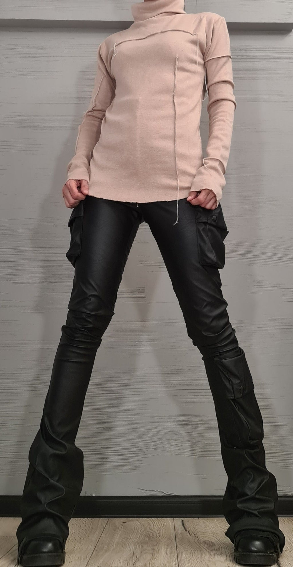 NEW Collection Knitted Sexy Black Turtle Neck Fitted Top Blouse, Extravagant Beige Blouse, Warm and soft blouse, Sexy Top, Outer seam