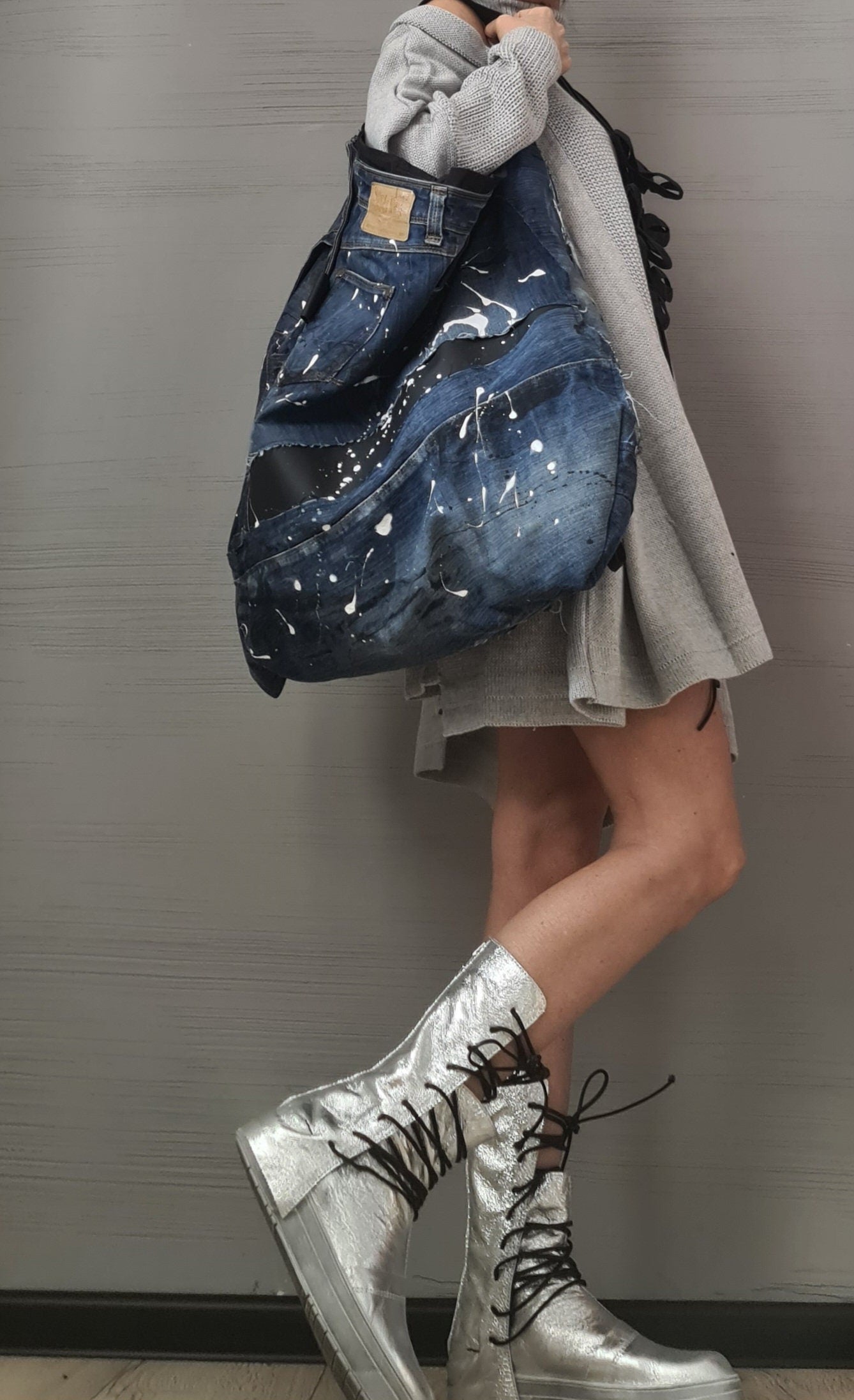 Extravagant Knitted  Loose Dress Tunic, Asymmetric Dress, Long DressTunic , Sexy Dress, Long Sleeve, New collection Grey