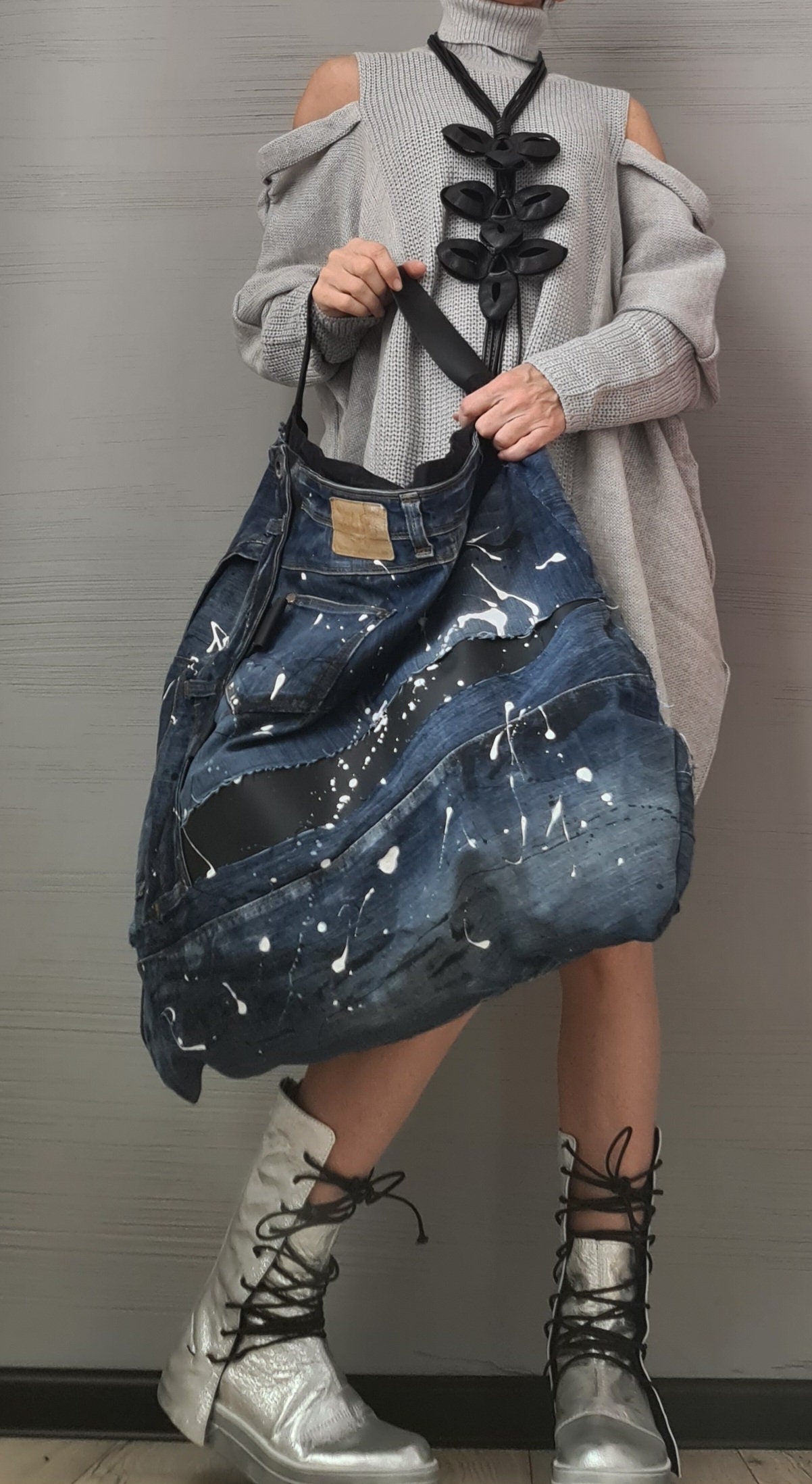 Extravagant Knitted  Loose Dress Tunic, Asymmetric Dress, Long DressTunic , Sexy Dress, Long Sleeve, New collection Grey