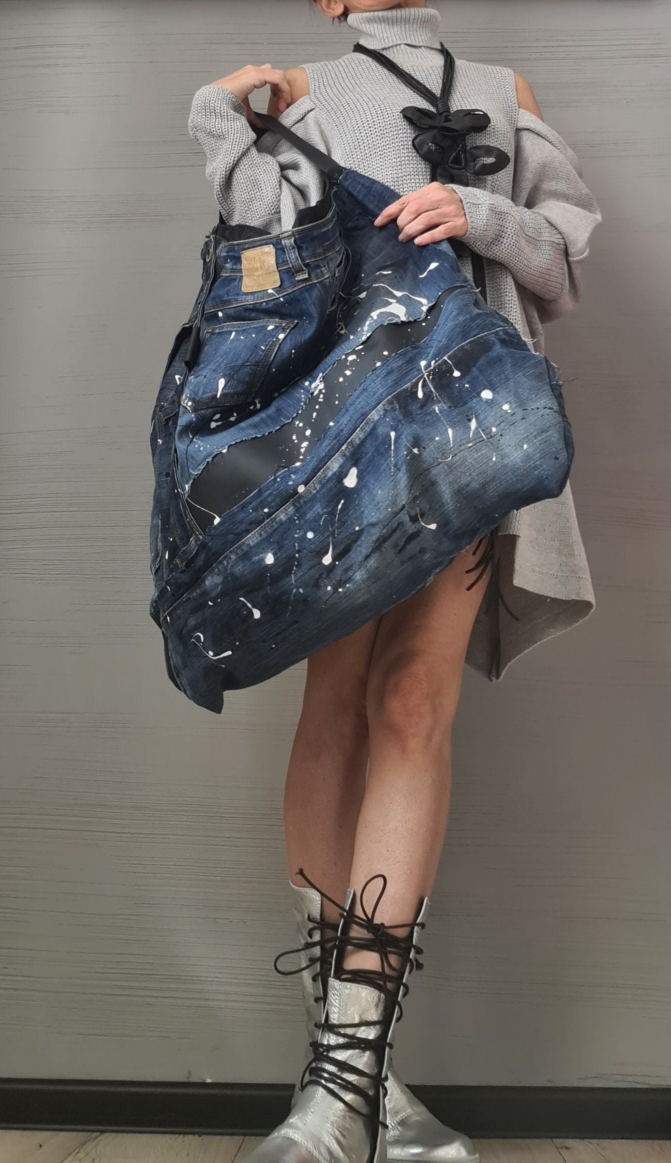 Extravagant Knitted  Loose Dress Tunic, Asymmetric Dress, Long DressTunic , Sexy Dress, Long Sleeve, New collection Grey