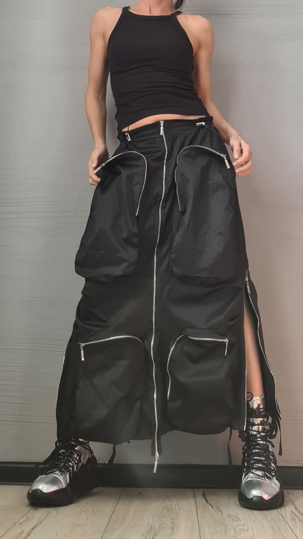 New collection Extravagant Long Skirt, Cotton Skirt, Deconstructed Avant Garde Skirt Outside Pockets, Sexy Skirt