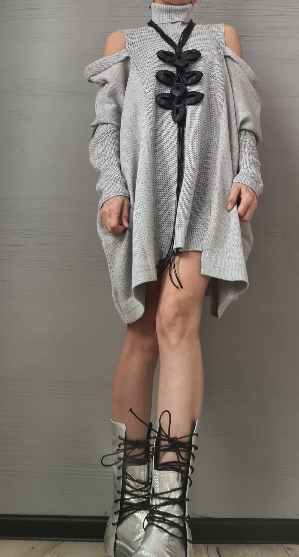 Extravagant Knitted  Loose Dress Tunic, Asymmetric Dress, Long DressTunic , Sexy Dress, Long Sleeve, New collection Grey