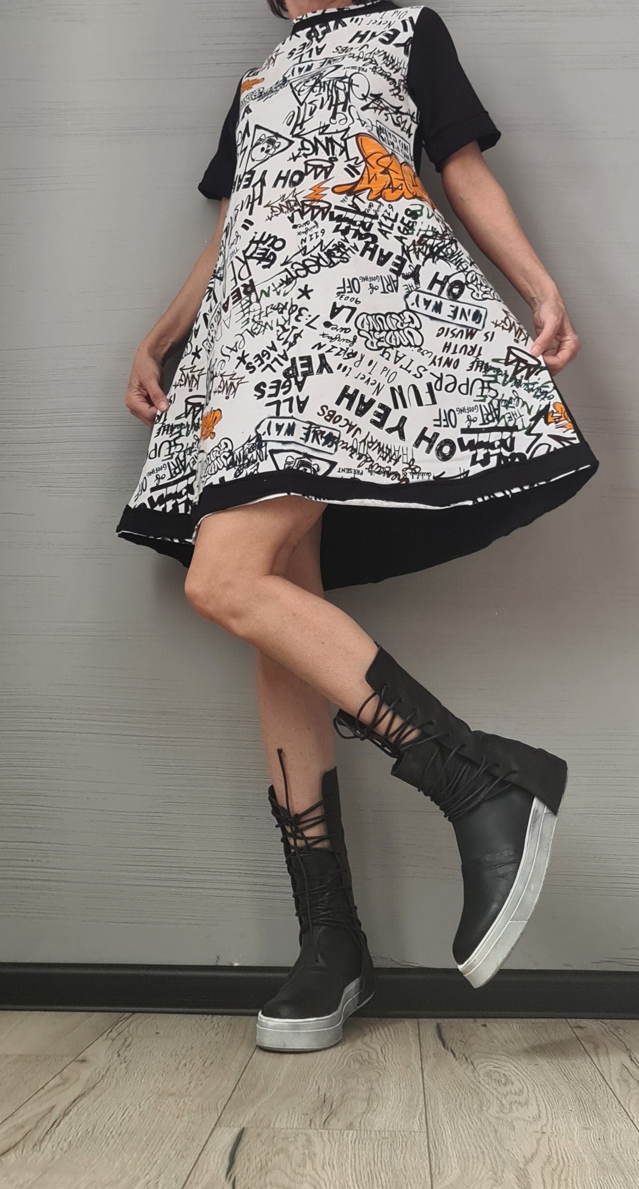 Extravagant Dress, Avant Garde Tunic, Loose Tunic Dress, Oversize Tunic, Dress with inscriptions - Graffitis street style