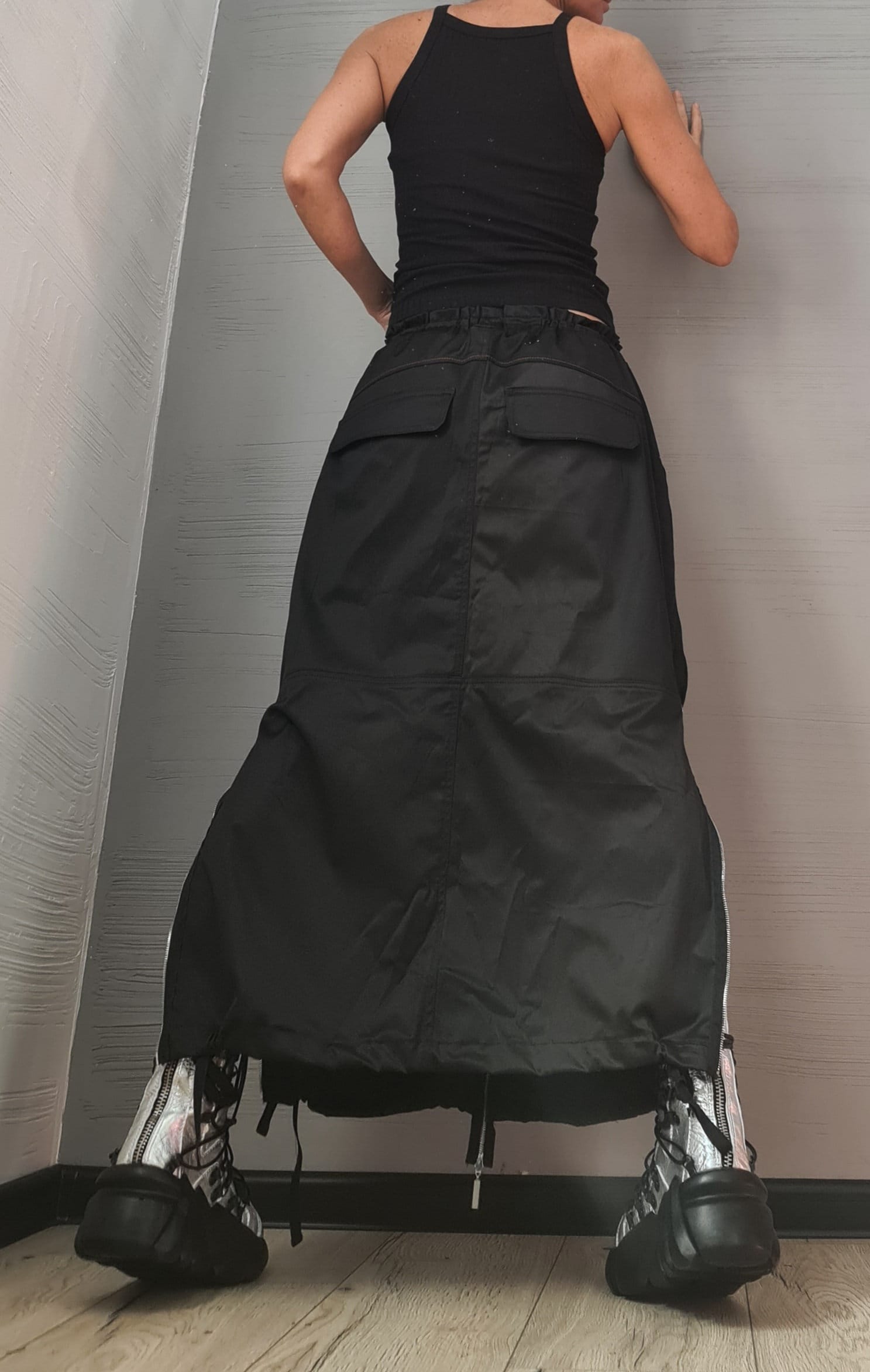 New collection Extravagant Long Skirt, Cotton Skirt, Deconstructed Avant Garde Skirt Outside Pockets, Sexy Skirt