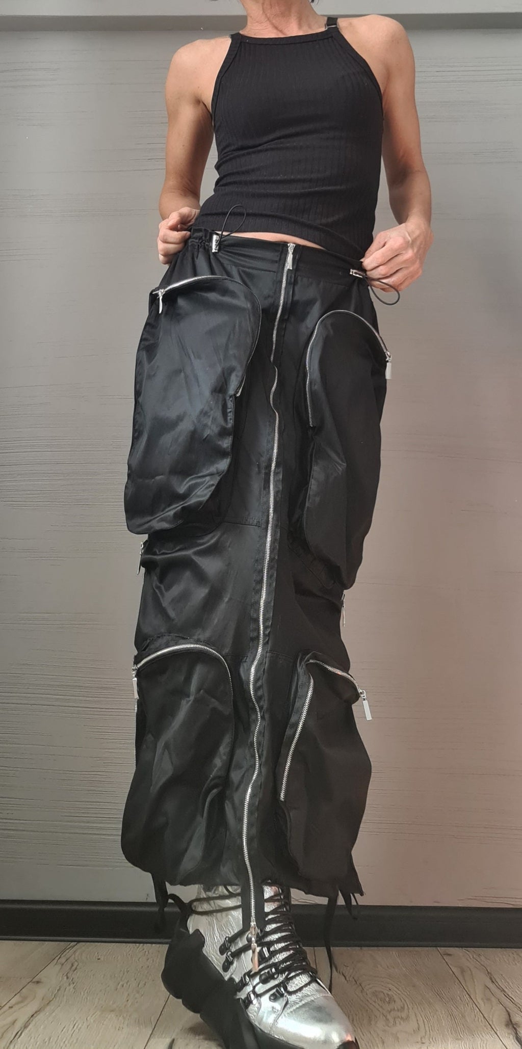 New collection Extravagant Long Skirt, Cotton Skirt, Deconstructed Avant Garde Skirt Outside Pockets, Sexy Skirt