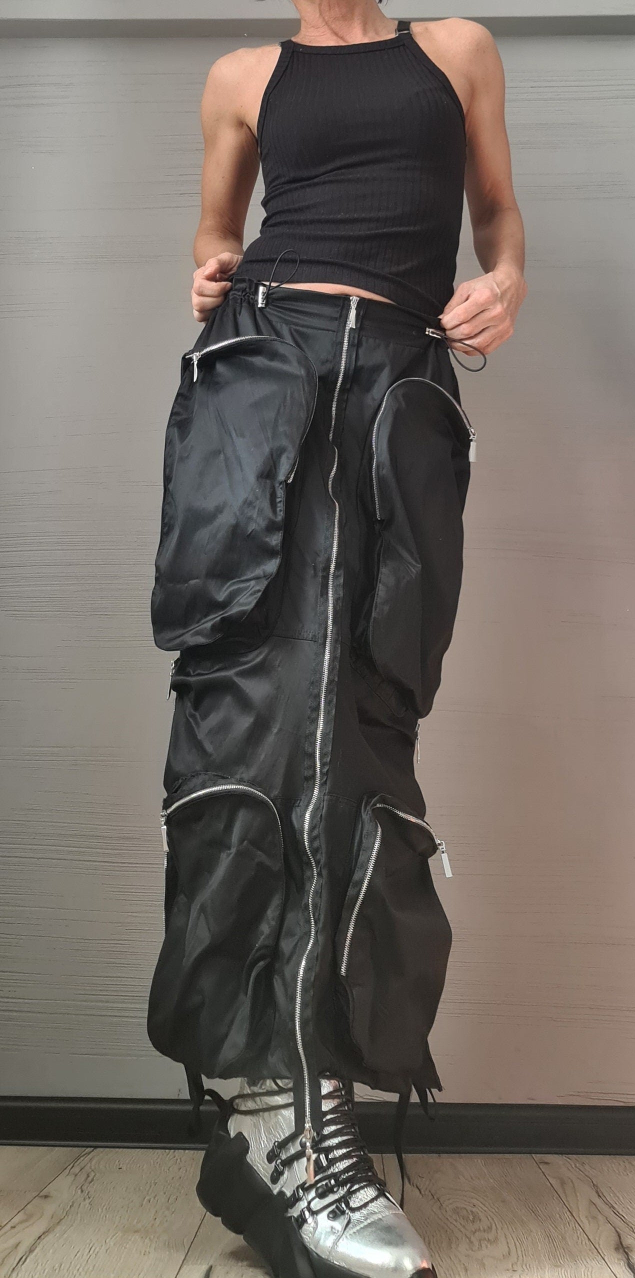 New collection Extravagant Long Skirt, Cotton Skirt, Deconstructed Avant Garde Skirt Outside Pockets, Sexy Skirt