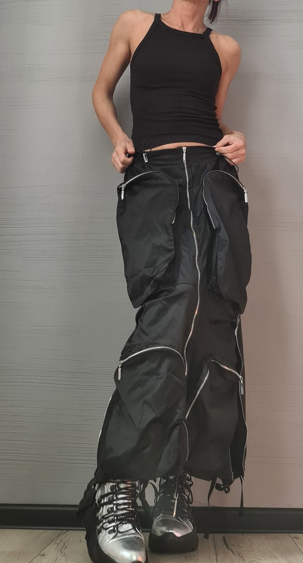New collection Extravagant Long Skirt, Cotton Skirt, Deconstructed Avant Garde Skirt Outside Pockets, Sexy Skirt