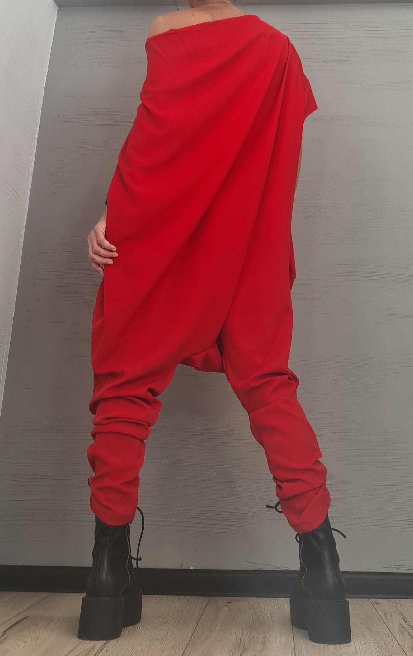 Asymmetric long Jumpsuit, Harem Jumpsuit, Boho Jumpsuit, Extravagant Wide Overall,  Sleeveless Jumpsuit DRESSSHOESCODE