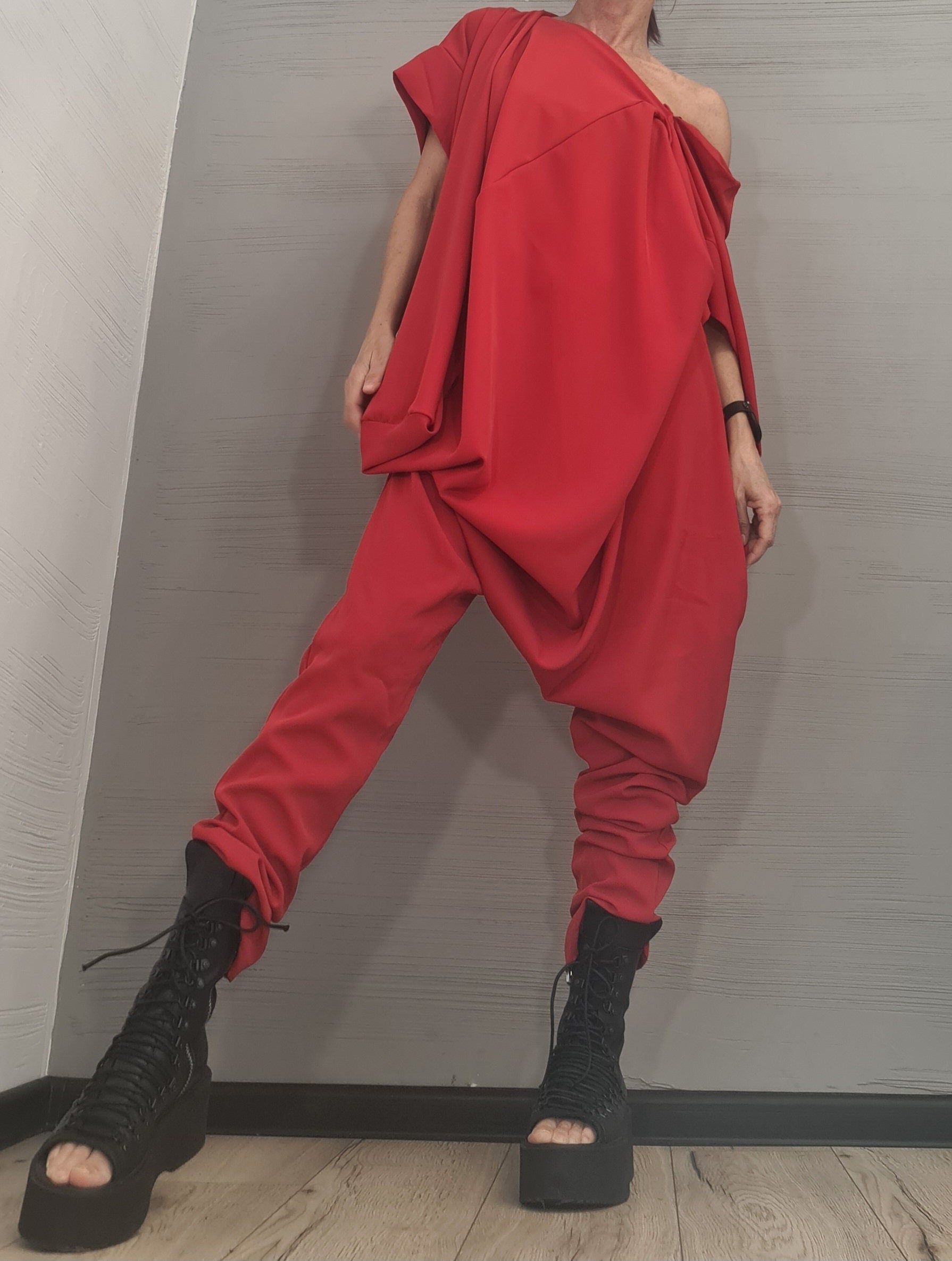 Asymmetric long Jumpsuit, Harem Jumpsuit, Boho Jumpsuit, Extravagant Wide Overall,  Sleeveless Jumpsuit DRESSSHOESCODE