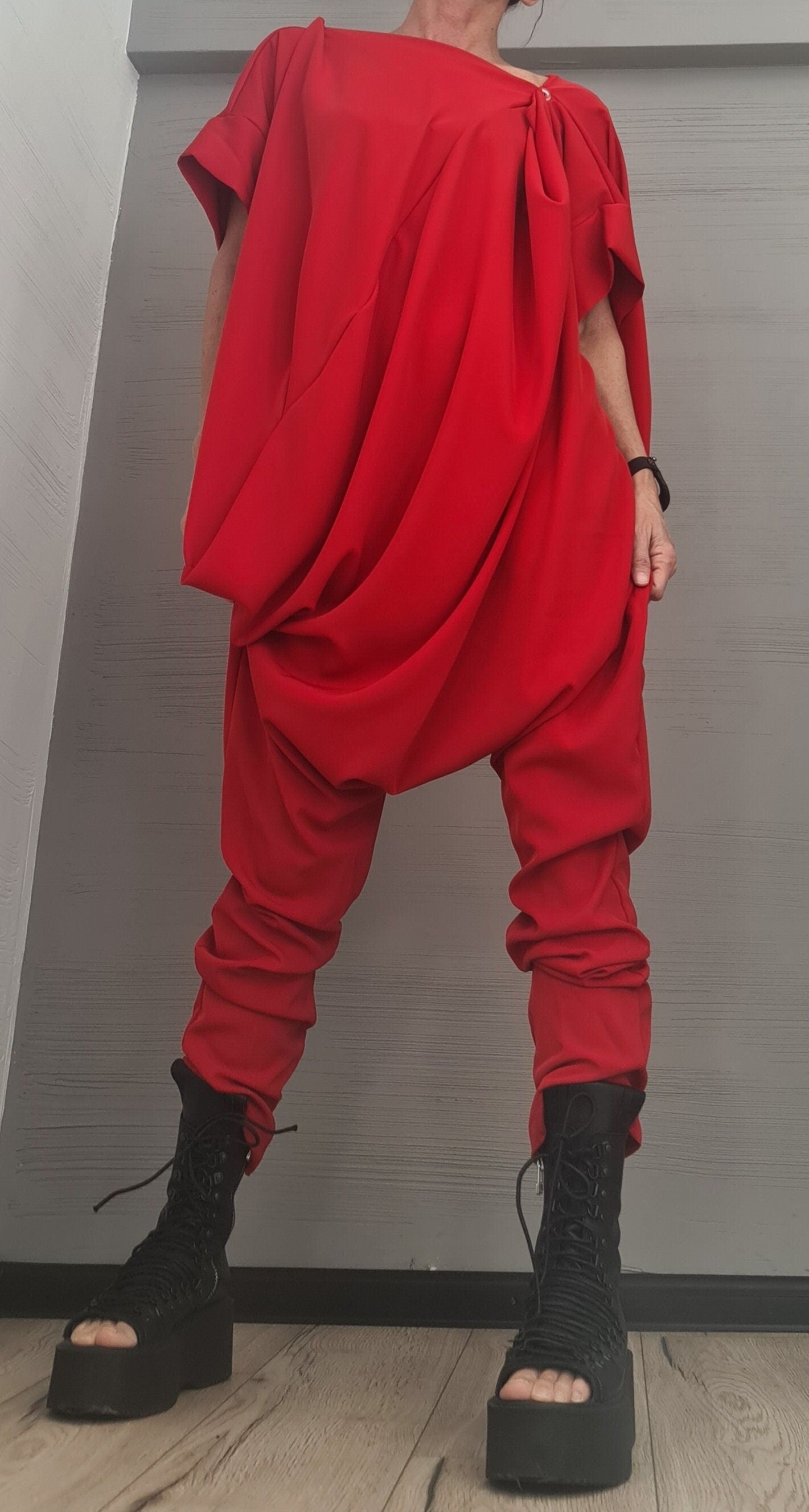 Asymmetric long Jumpsuit, Harem Jumpsuit, Boho Jumpsuit, Extravagant Wide Overall,  Sleeveless Jumpsuit DRESSSHOESCODE