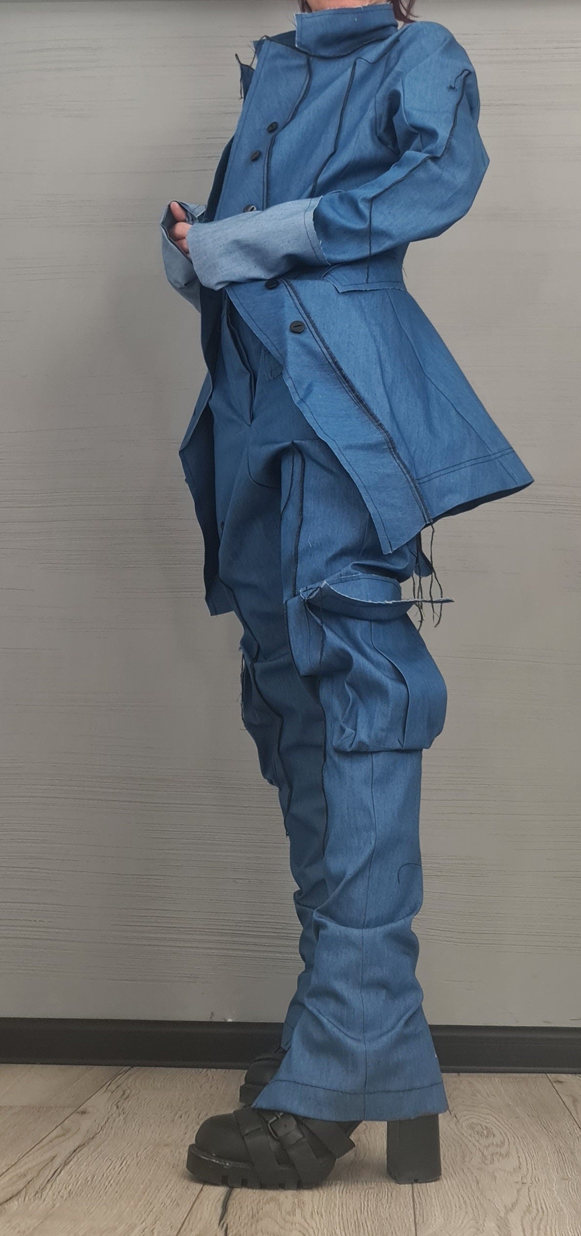 New collection Extravagant Denim Women Jacket, Asymmetric Avant Garde Blazer, Deconstructed Futuristic Clothing