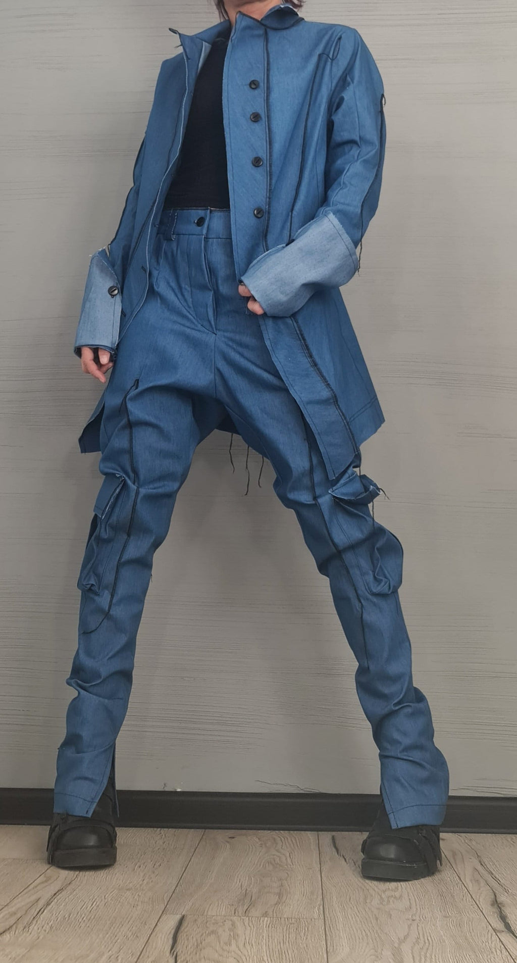 New collection Extravagant Denim Women Jacket, Asymmetric Avant Garde Blazer, Deconstructed Futuristic Clothing