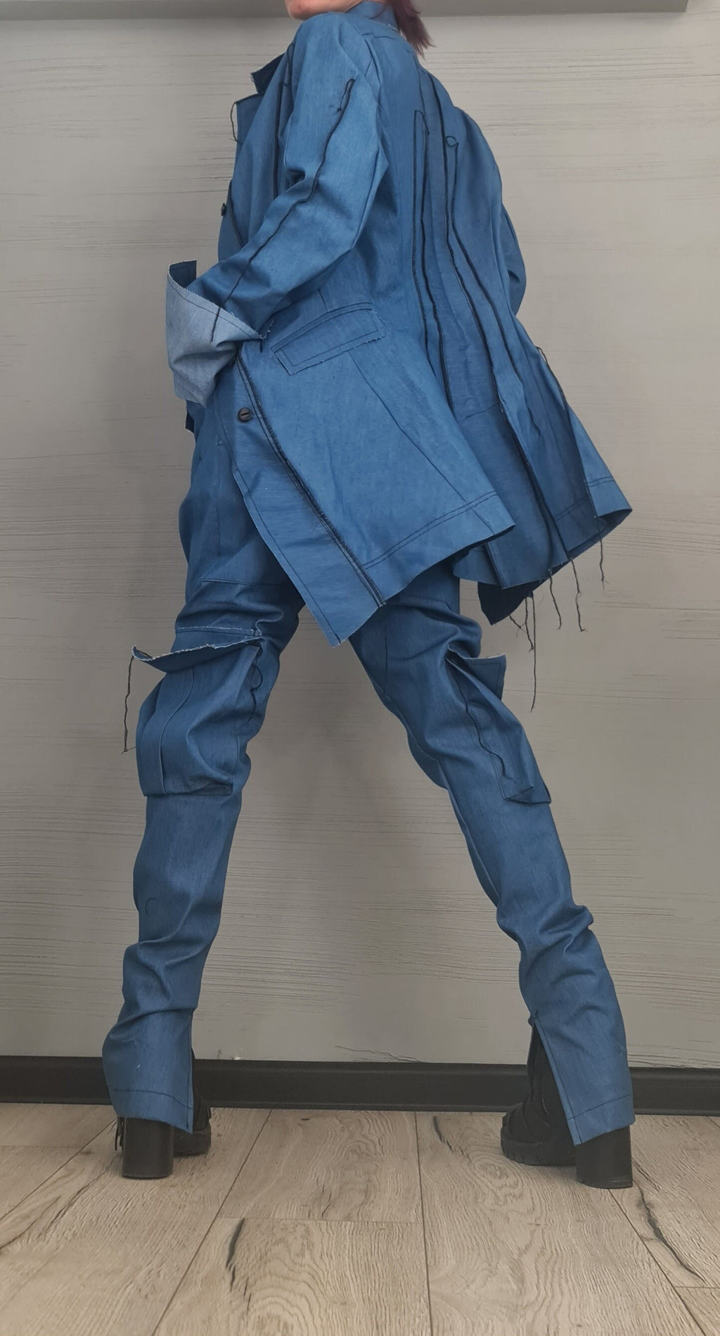 New collection Extravagant Denim Women Jacket, Asymmetric Avant Garde Blazer, Deconstructed Futuristic Clothing