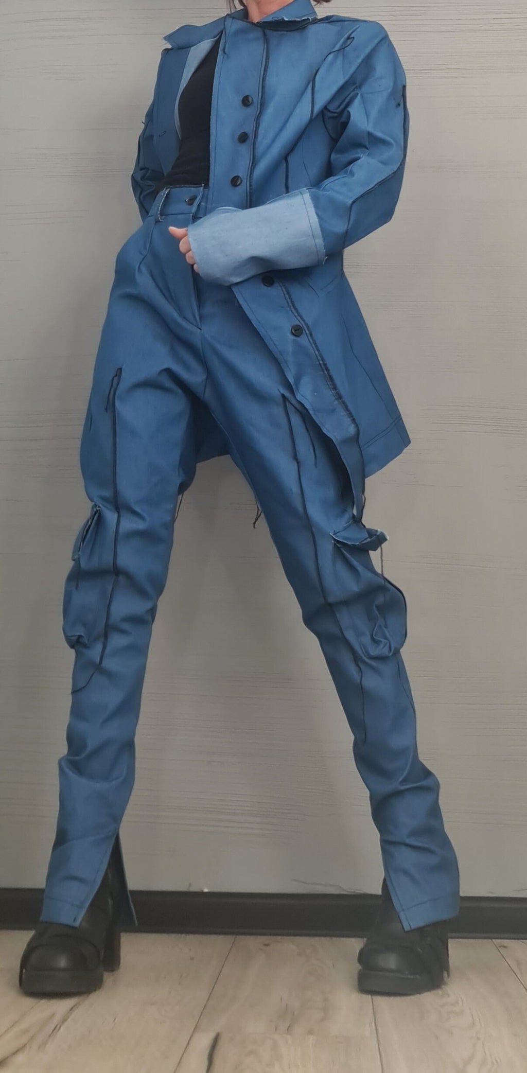 New collection Extravagant Denim Women Jacket, Asymmetric Avant Garde Blazer, Deconstructed Futuristic Clothing