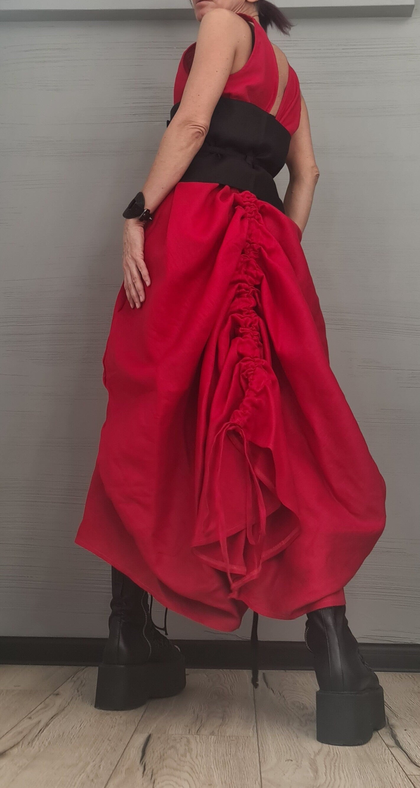 Linen Asymmetric Dress with Corset, Extravagant Oversize  Long Dress, Open Back Dress, Sexy Long Dress, Sleeveless Dress, Summer Dress