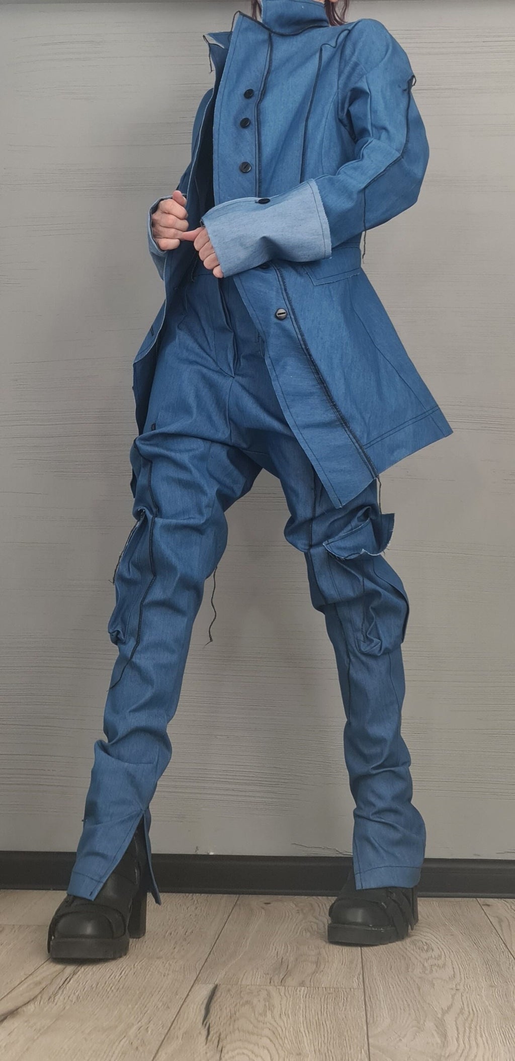 New collection Extravagant Denim Women Jacket, Asymmetric Avant Garde Blazer, Deconstructed Futuristic Clothing