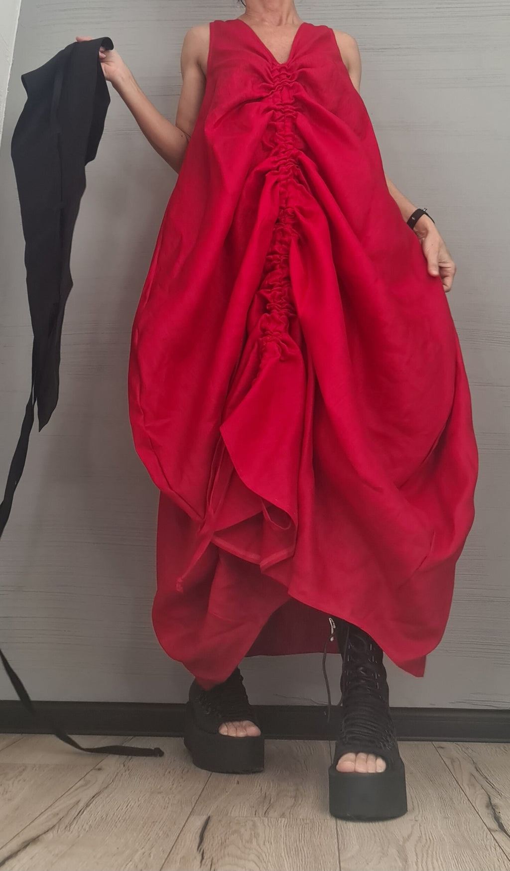 Linen Asymmetric Dress with Corset, Extravagant Oversize  Long Dress, Open Back Dress, Sexy Long Dress, Sleeveless Dress, Summer Dress