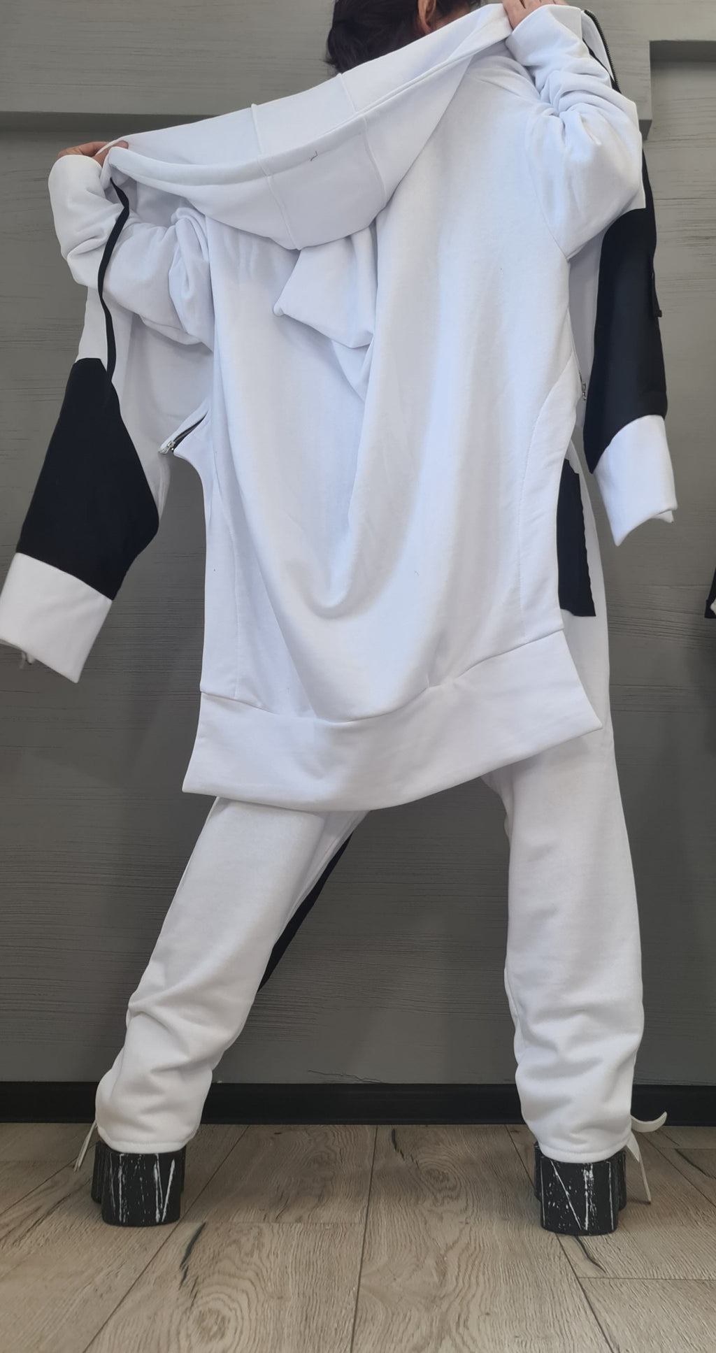 New collection Outwear Women Set, Extravagant Harem Pants, Asymmetrical Sweatshirt Hooded, Extravagant Cotton Set