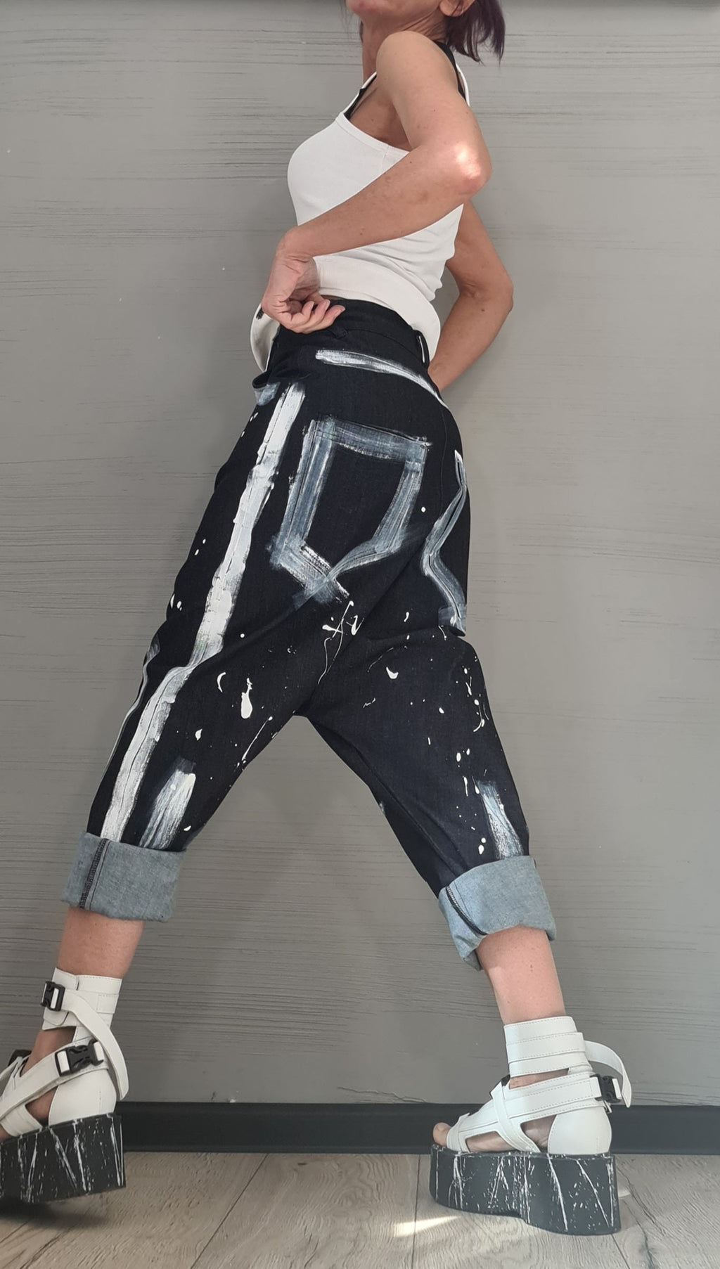 Painted Denim Harem Pants, Extravagant Pants, Unisex Denim, Women Denim Harem, DRESSSHOESCODE