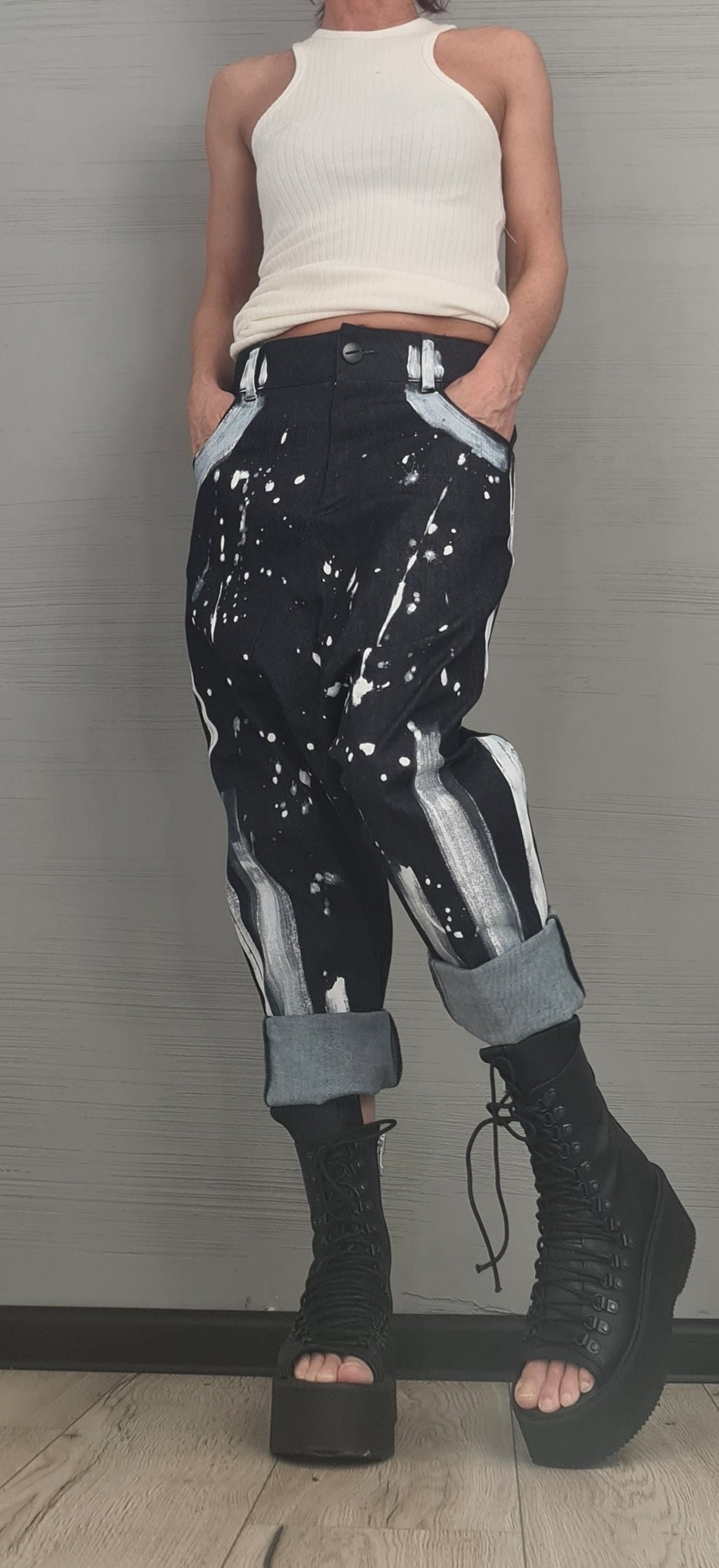 Painted Denim Harem Pants, Extravagant Pants, Unisex Denim, Women Denim Harem, DRESSSHOESCODE