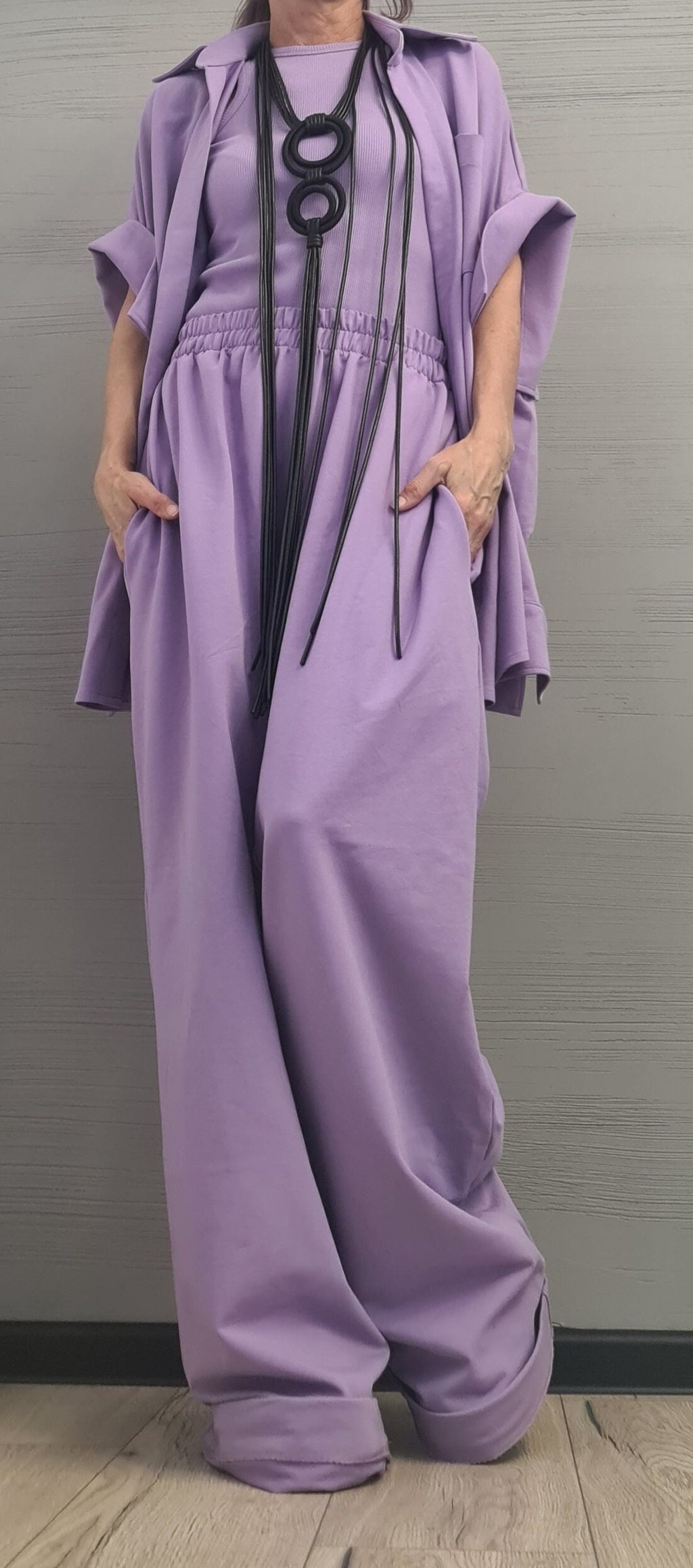 New collection  Lavender 3 parts Women Set, Extravagant Cotton Set, Loose Pants, Top and Shirt, DRESSSHOESCODE