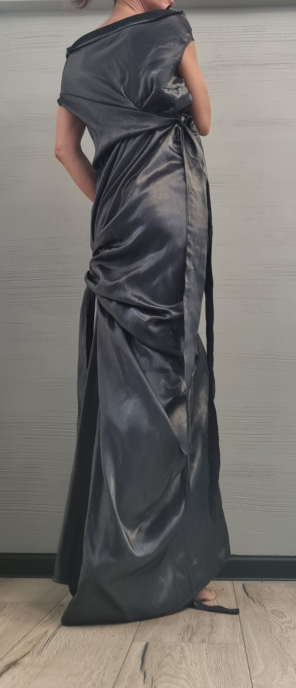 Dark silver Extravagant Asymmetric Long Dress, Sleeveless Dress, One Shoulder, Cocktail dress,  Party dress, Wedding dress, Evening dress