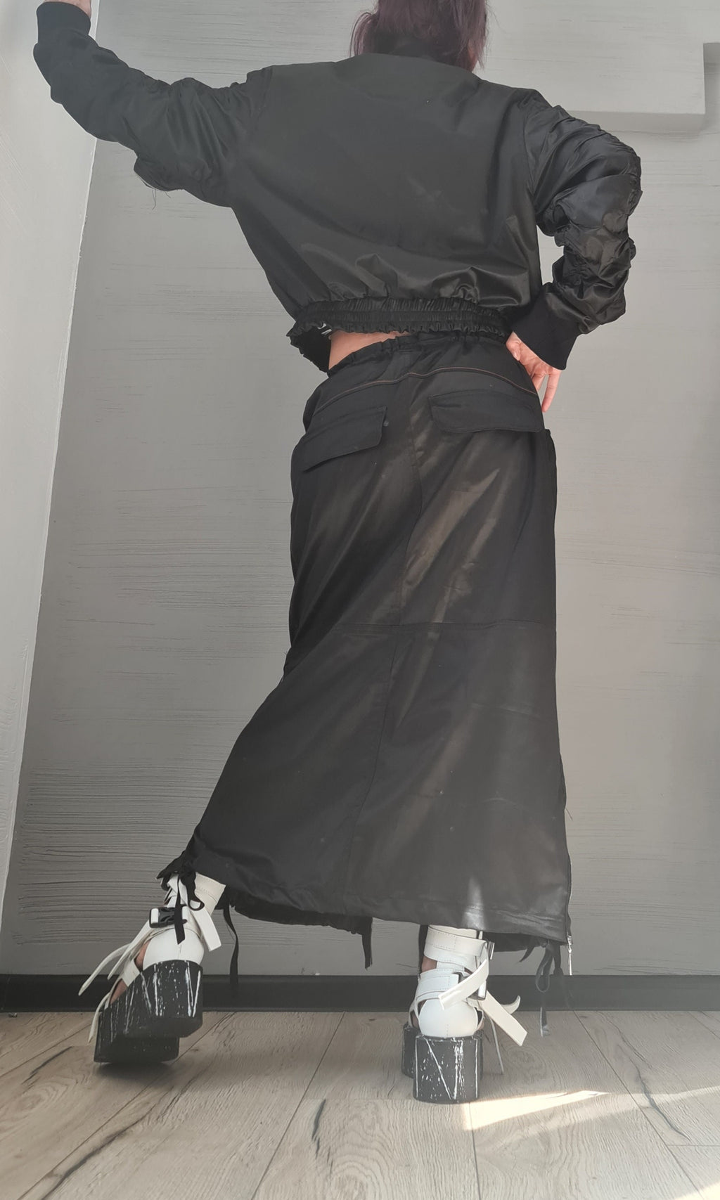 Extravagant Women Costume, Deconstructed Avant Garde Skirt Outside Pockets, Sexy Skirt, Short jacket with large outer pockets