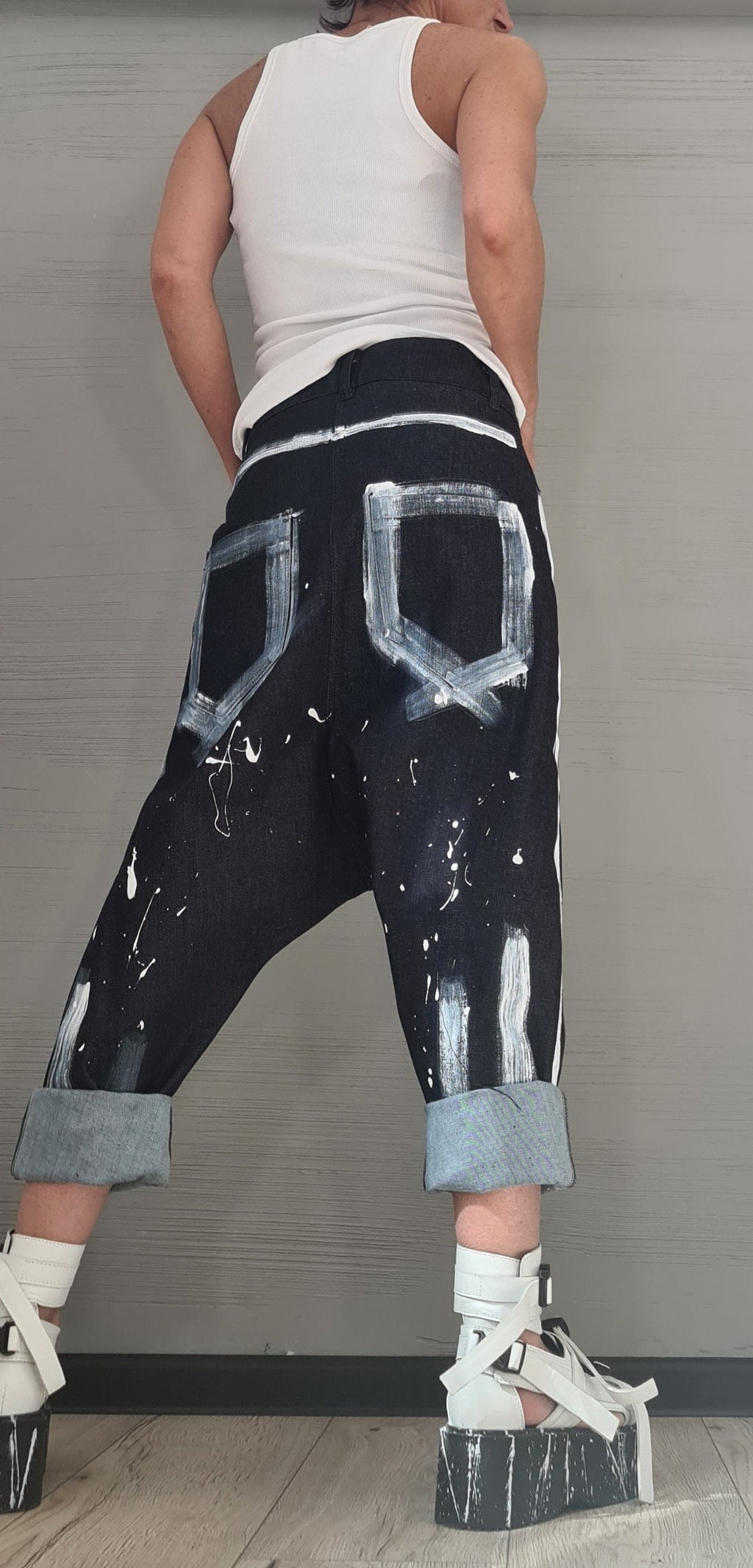 Painted Denim Harem Pants, Extravagant Pants, Unisex Denim, Women Denim Harem, DRESSSHOESCODE