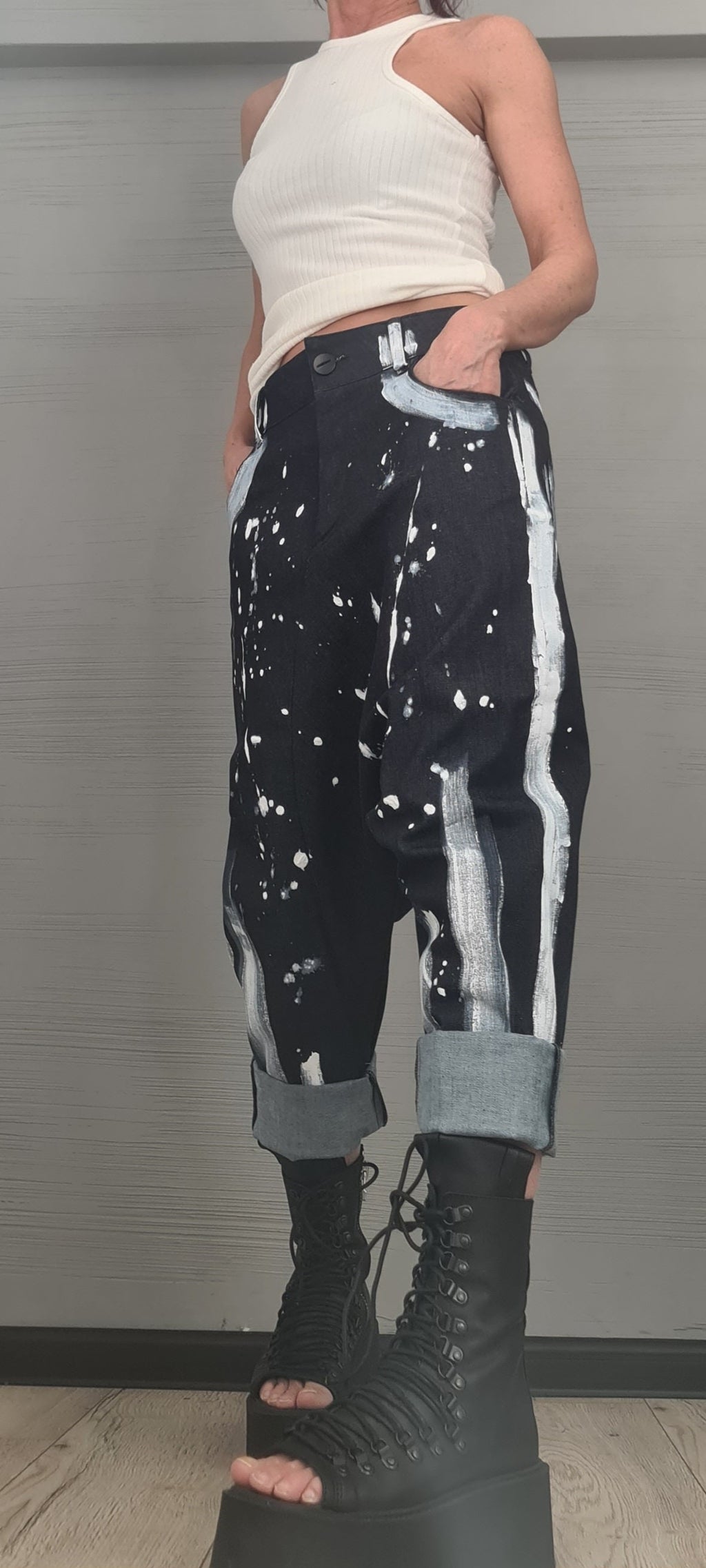 Painted Denim Harem Pants, Extravagant Pants, Unisex Denim, Women Denim Harem, DRESSSHOESCODE