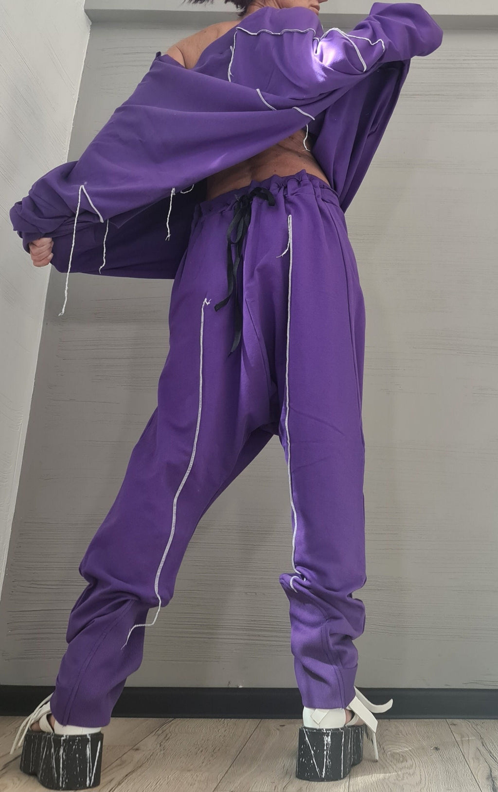 New collection Extravagant Grey Women Cotton Set, Harem Pants, Loose Set, Asymmetrical Set