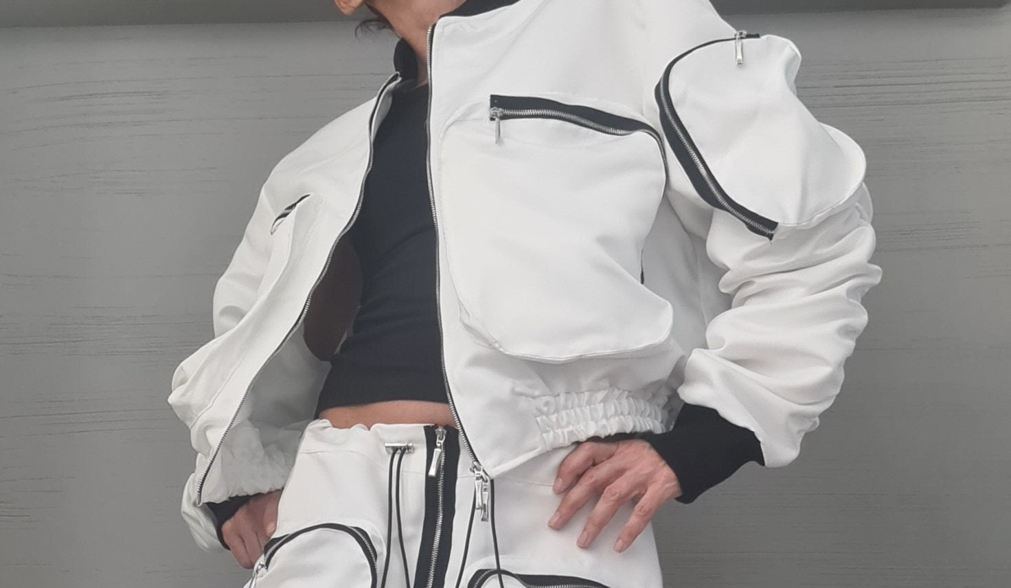 Extravagant Women Jacket,  Sexy Short jacket with large outer pockets