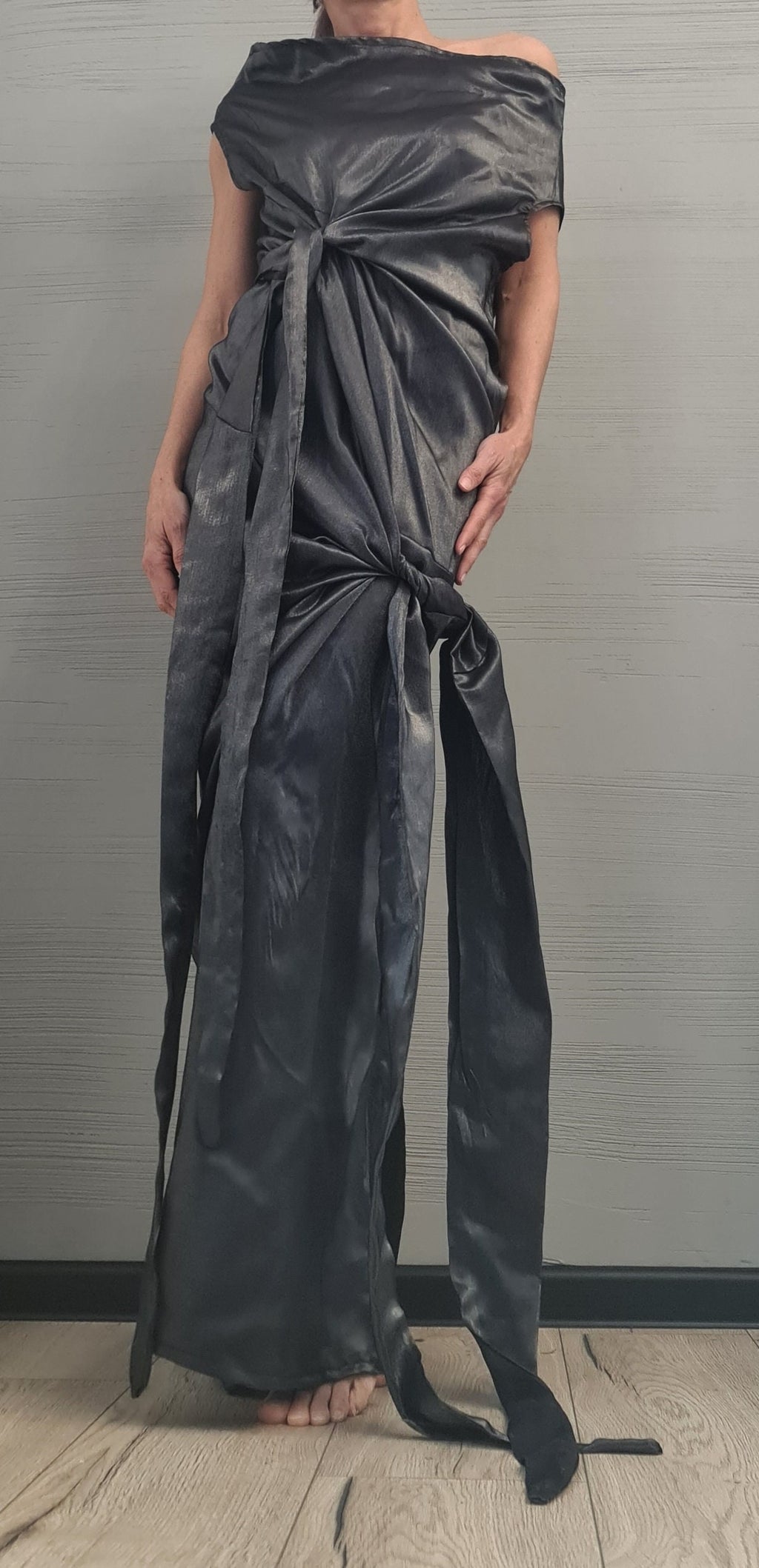 Dark silver Extravagant Asymmetric Long Dress, Sleeveless Dress, One Shoulder, Cocktail dress,  Party dress, Wedding dress, Evening dress