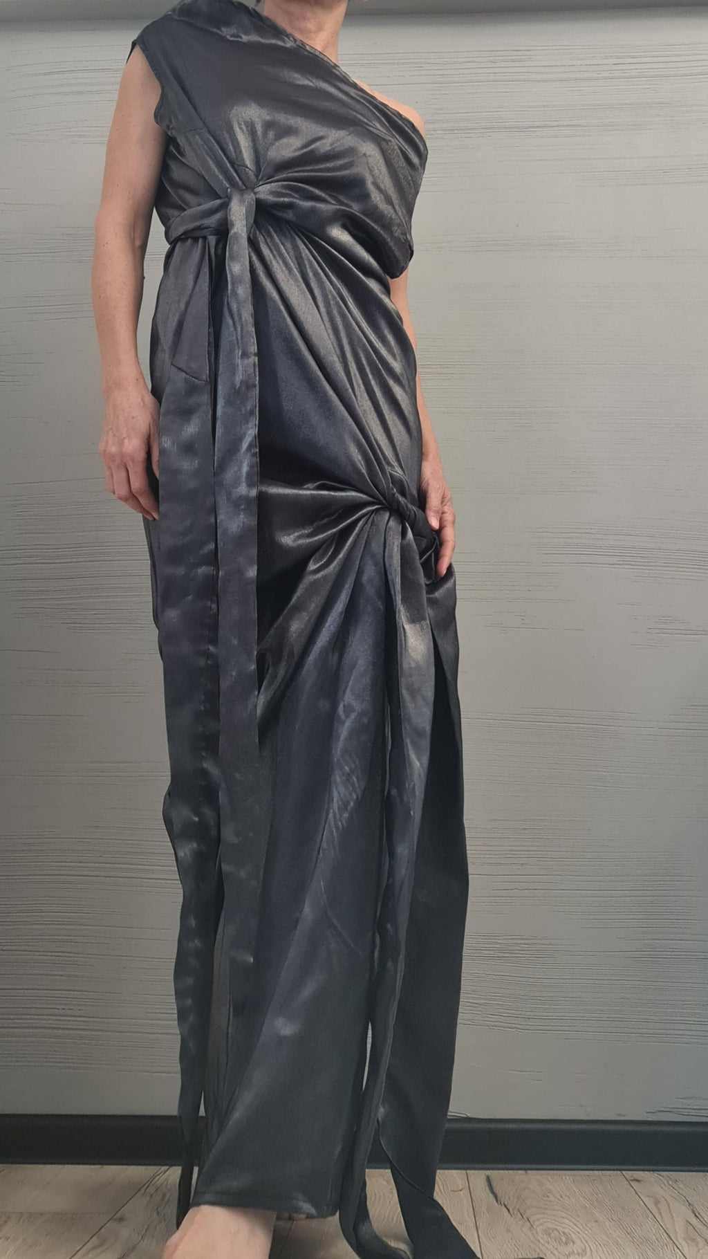 Dark silver Extravagant Asymmetric Long Dress, Sleeveless Dress, One Shoulder, Cocktail dress,  Party dress, Wedding dress, Evening dress