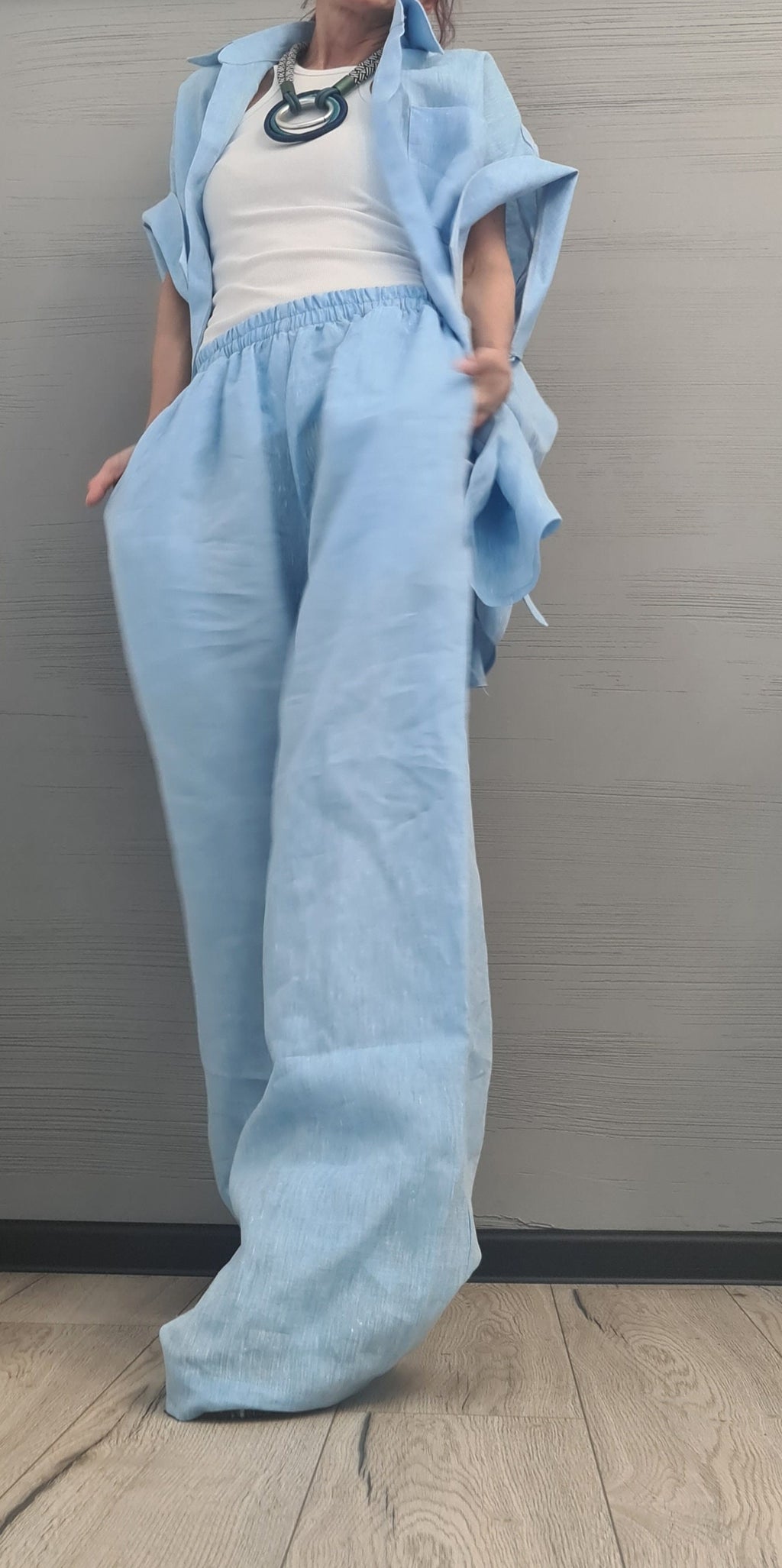 Extravagant Linen Women Set, Sexy Open Shirt, Women Harem Pants, Loose Linen Pants Shirts, Asymmetric Women set, DRESSSHOESCODE