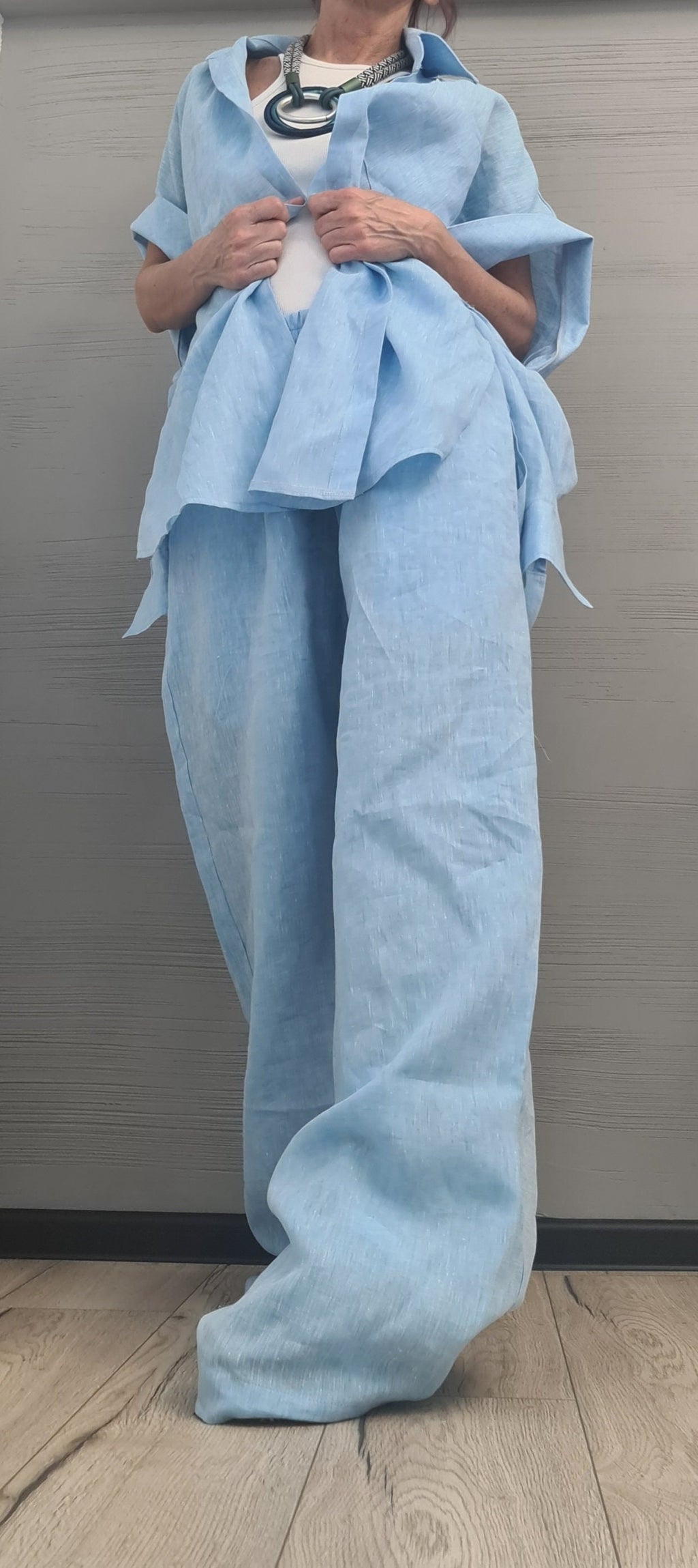 Extravagant Linen Women Set, Sexy Open Shirt, Women Harem Pants, Loose Linen Pants Shirts, Asymmetric Women set, DRESSSHOESCODE