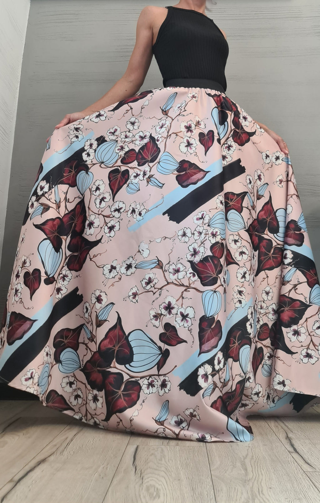 Satin Ball Skirt, Cocktail Skirt, Gothic Skirt, Circle Skirt, Wedding Skirt, Floral print