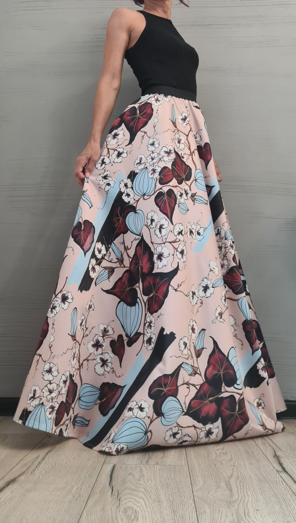 Satin Ball Skirt, Cocktail Skirt, Gothic Skirt, Circle Skirt, Wedding Skirt, Floral print