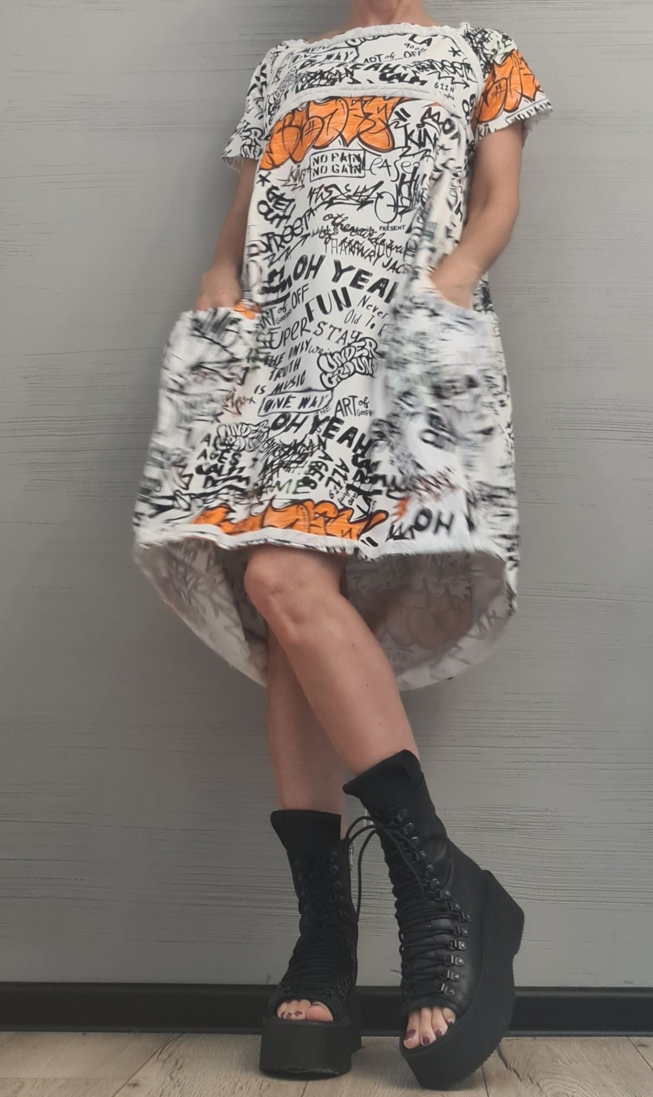 New collection, Extravagant  Dress, Cotton Tunic Dress, Dress with print, Asymmetric Dress, Knee Length Dress